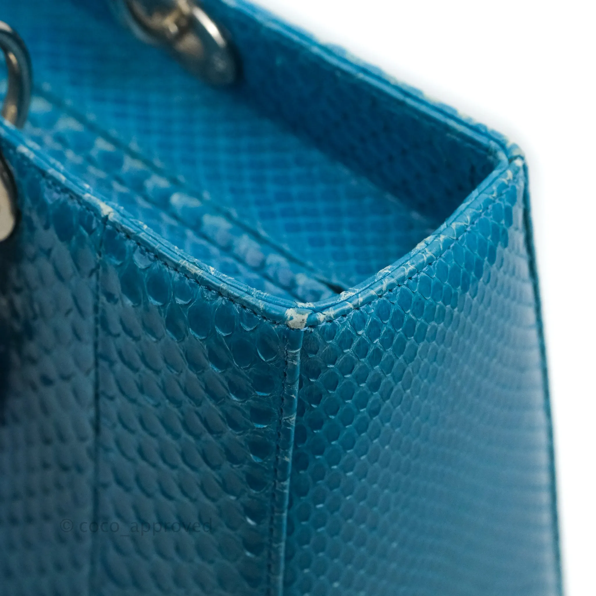 Christian Dior Large Lady Dior Python Blue Silver Hardware