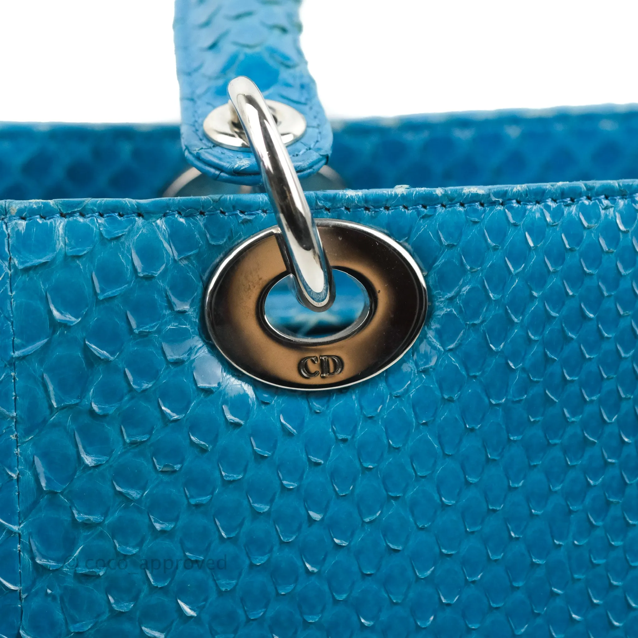 Christian Dior Large Lady Dior Python Blue Silver Hardware