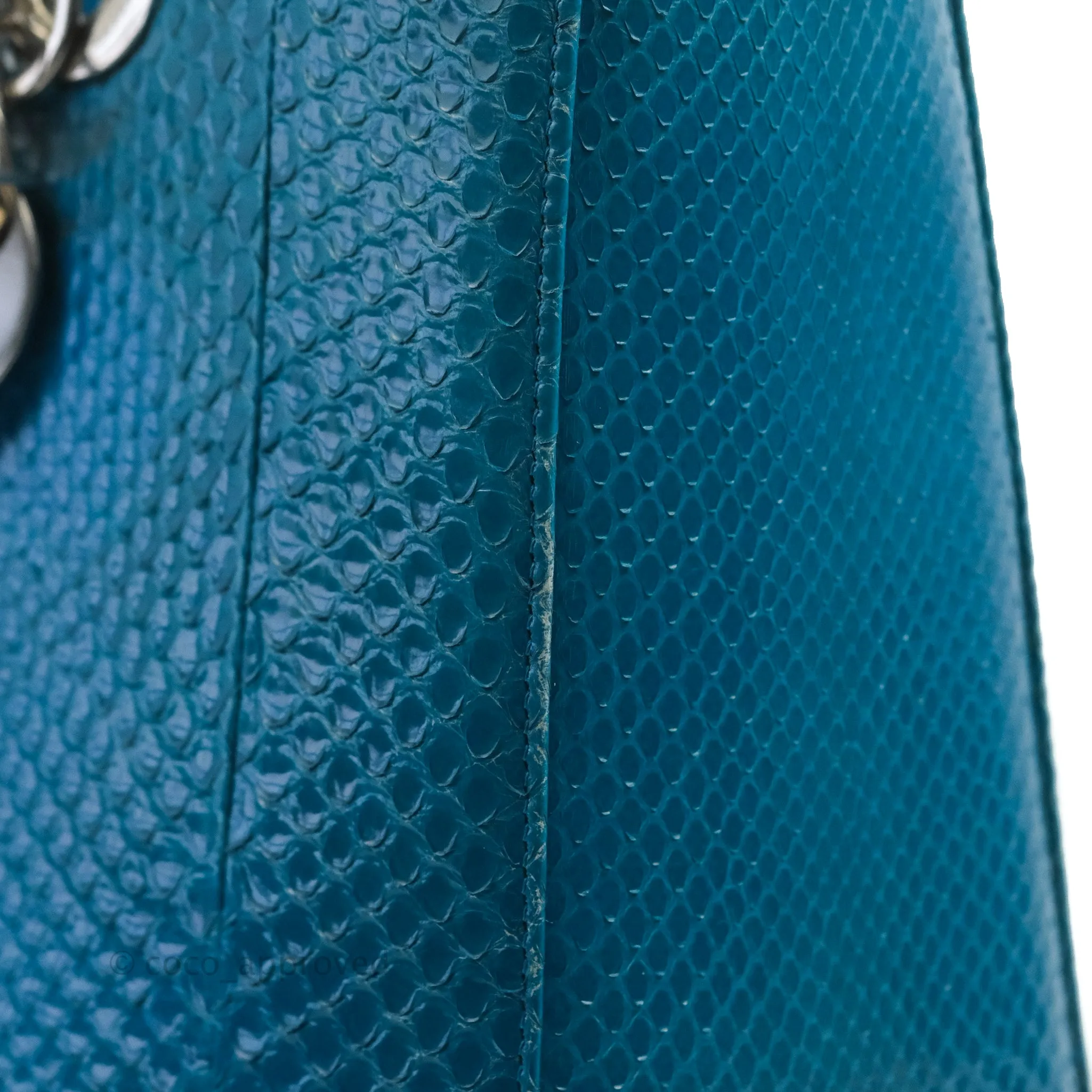 Christian Dior Large Lady Dior Python Blue Silver Hardware