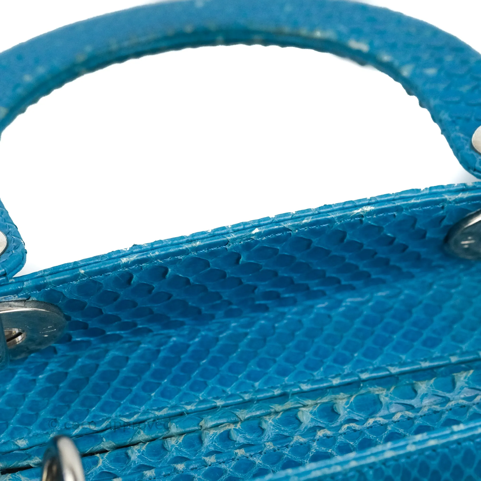 Christian Dior Large Lady Dior Python Blue Silver Hardware