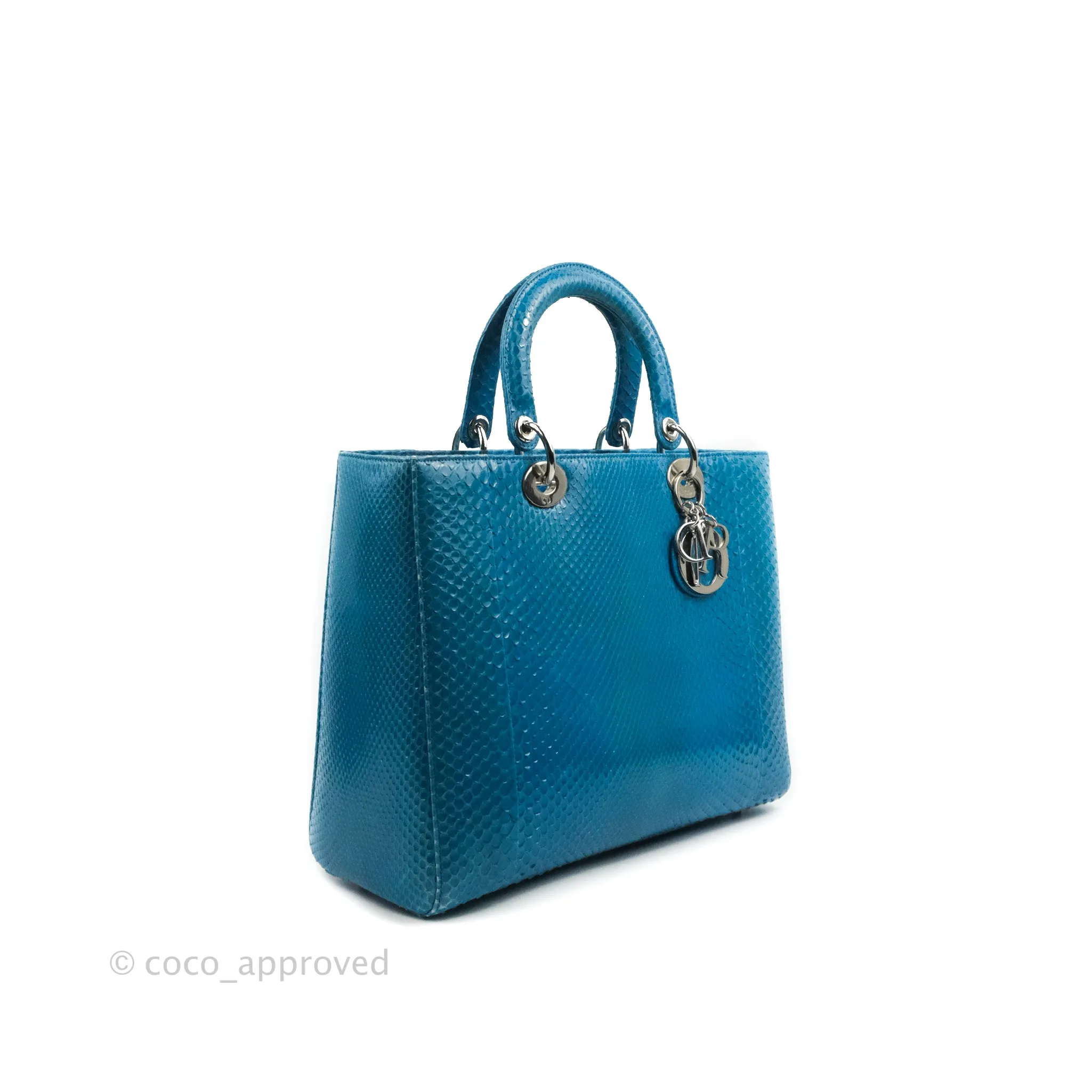 Christian Dior Large Lady Dior Python Blue Silver Hardware