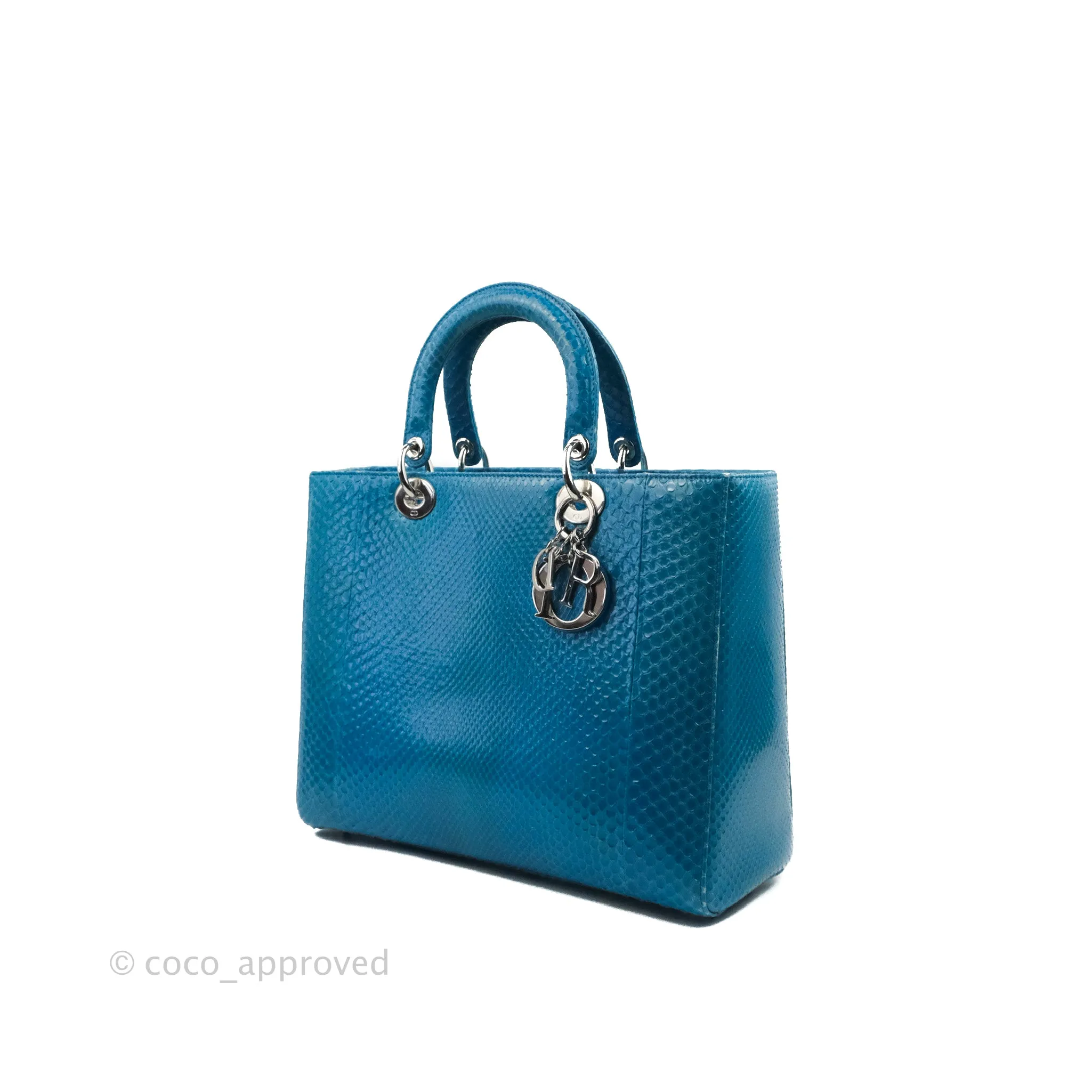 Christian Dior Large Lady Dior Python Blue Silver Hardware
