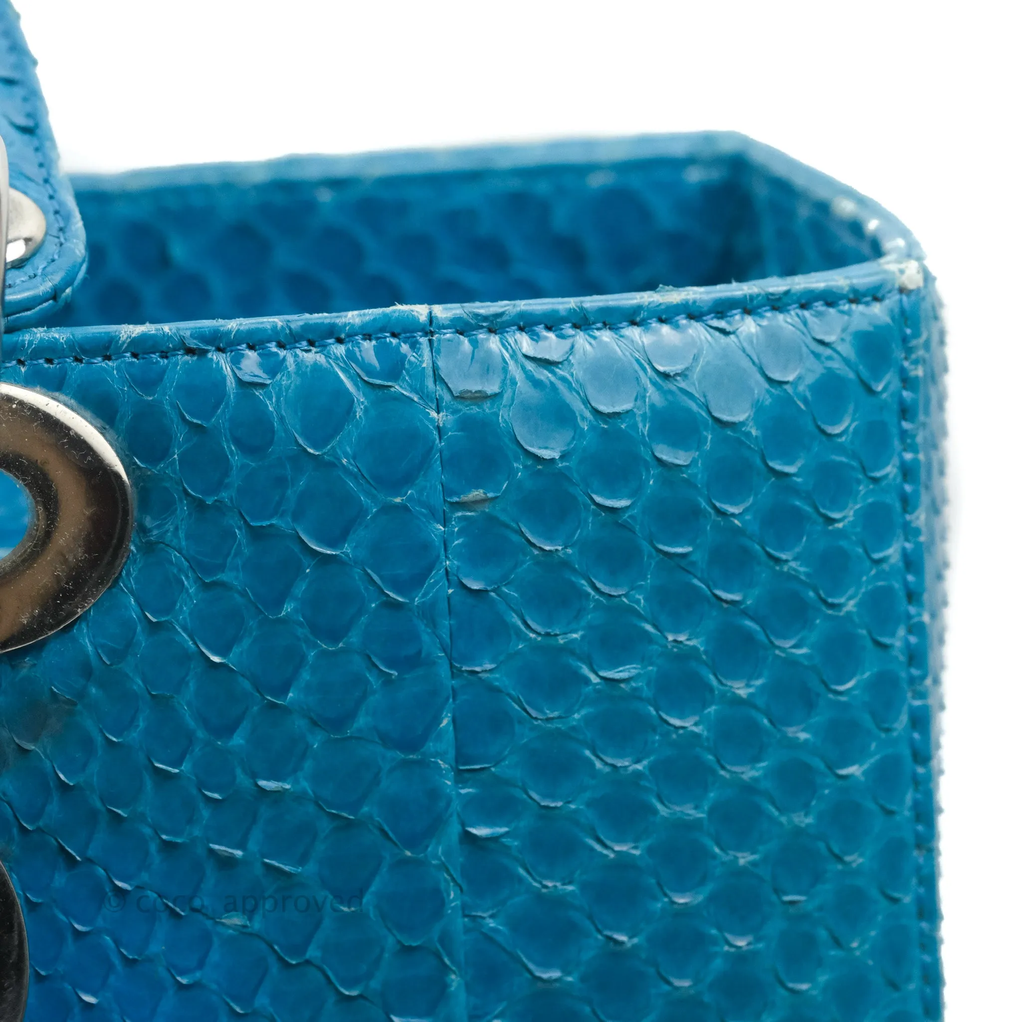 Christian Dior Large Lady Dior Python Blue Silver Hardware