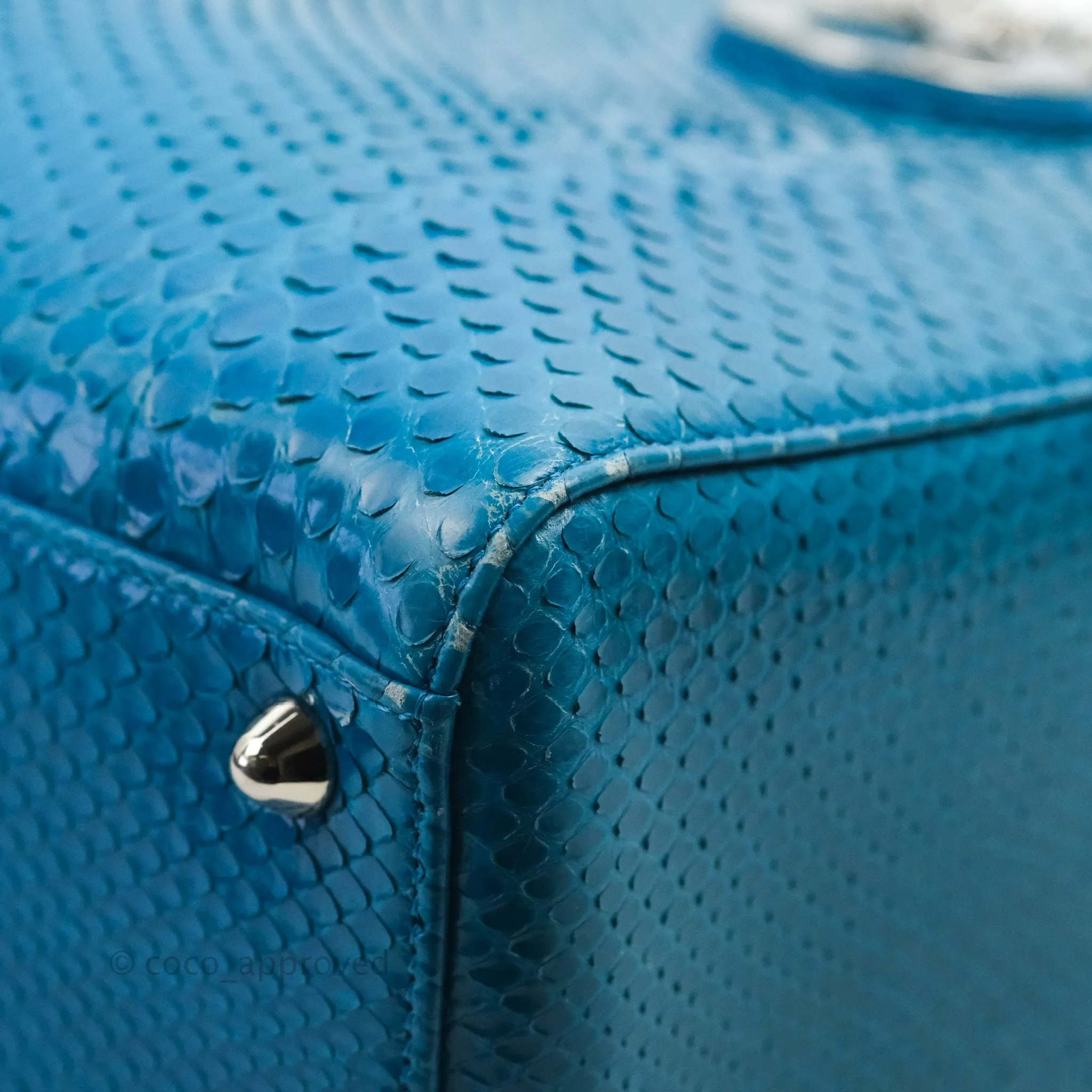 Christian Dior Large Lady Dior Python Blue Silver Hardware