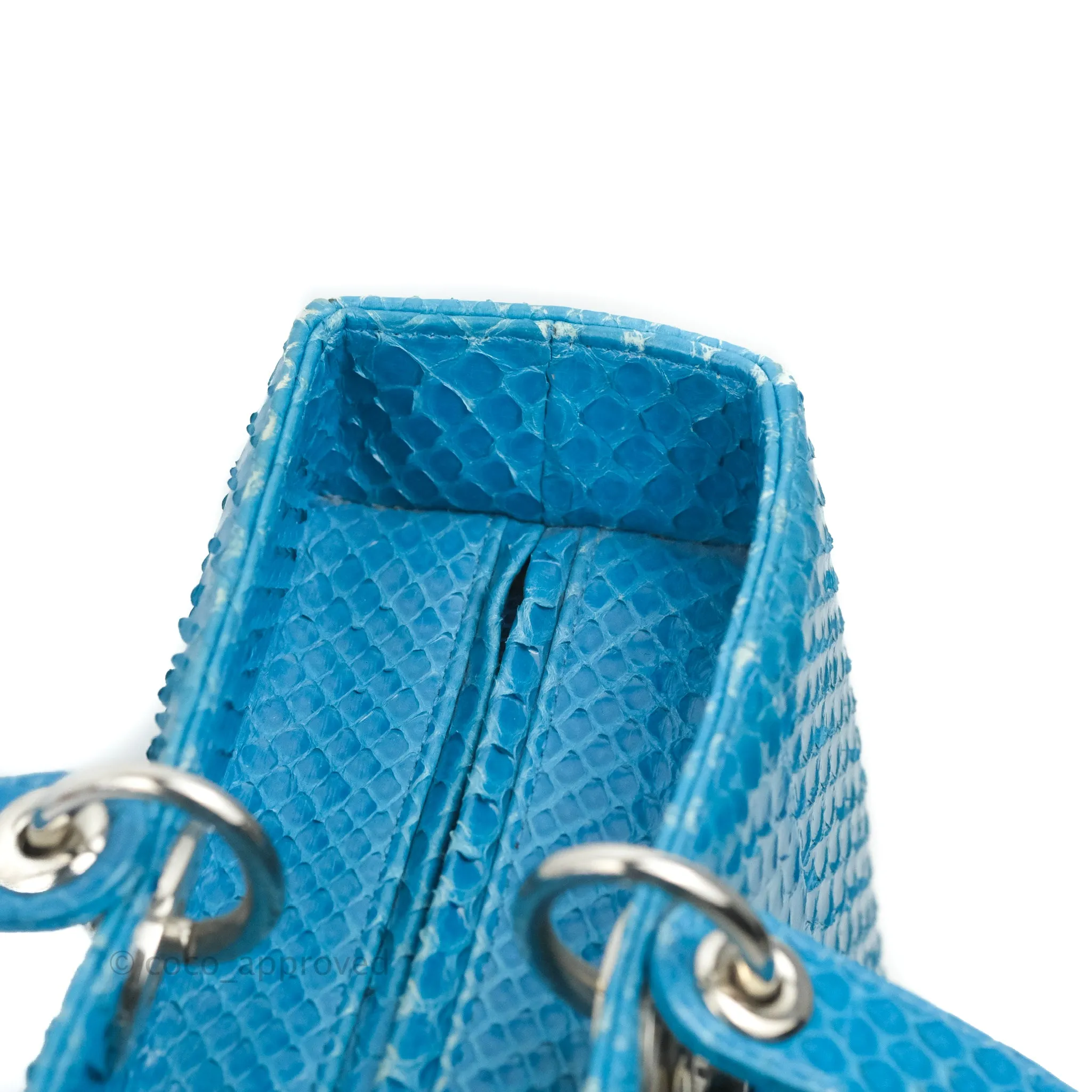 Christian Dior Large Lady Dior Python Blue Silver Hardware
