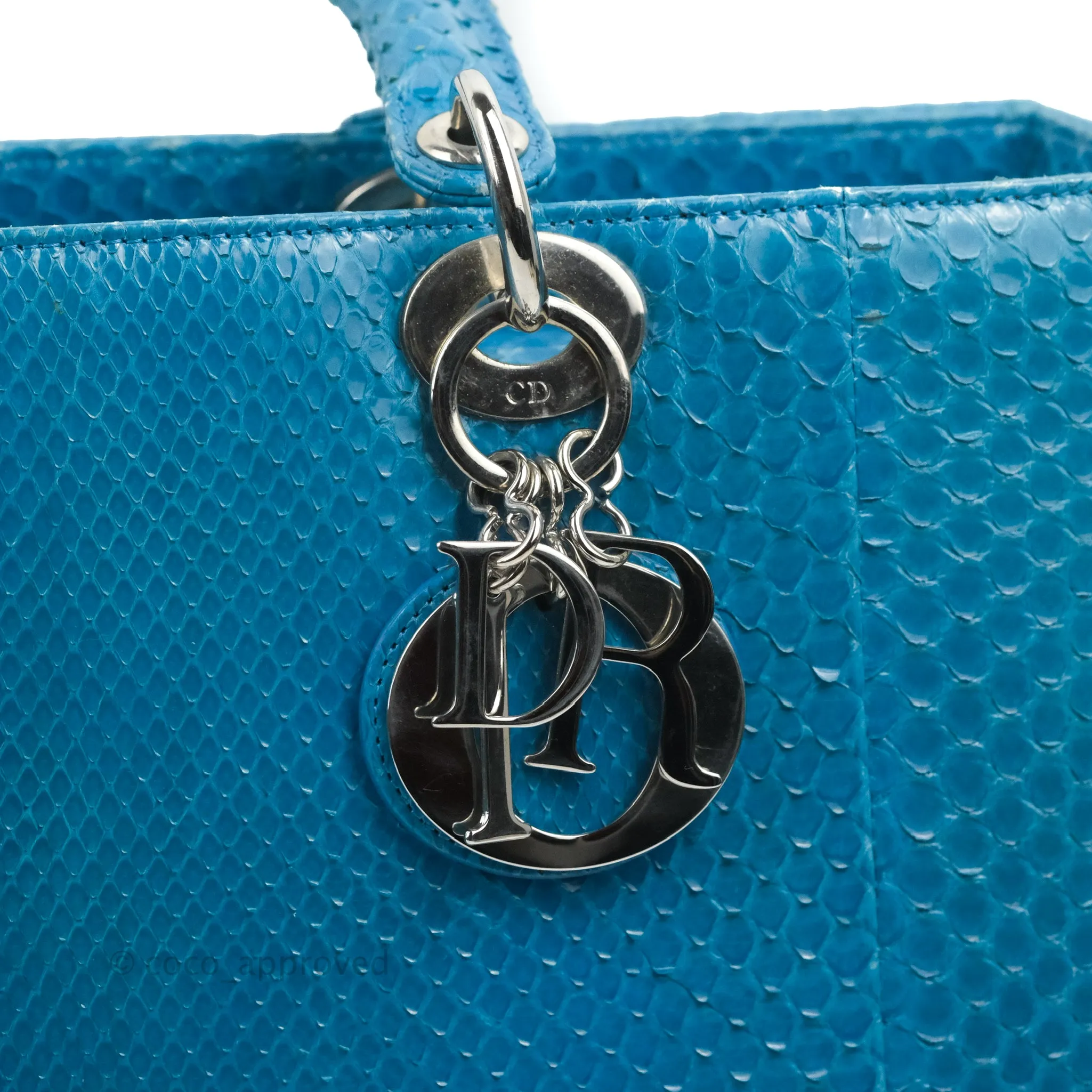 Christian Dior Large Lady Dior Python Blue Silver Hardware