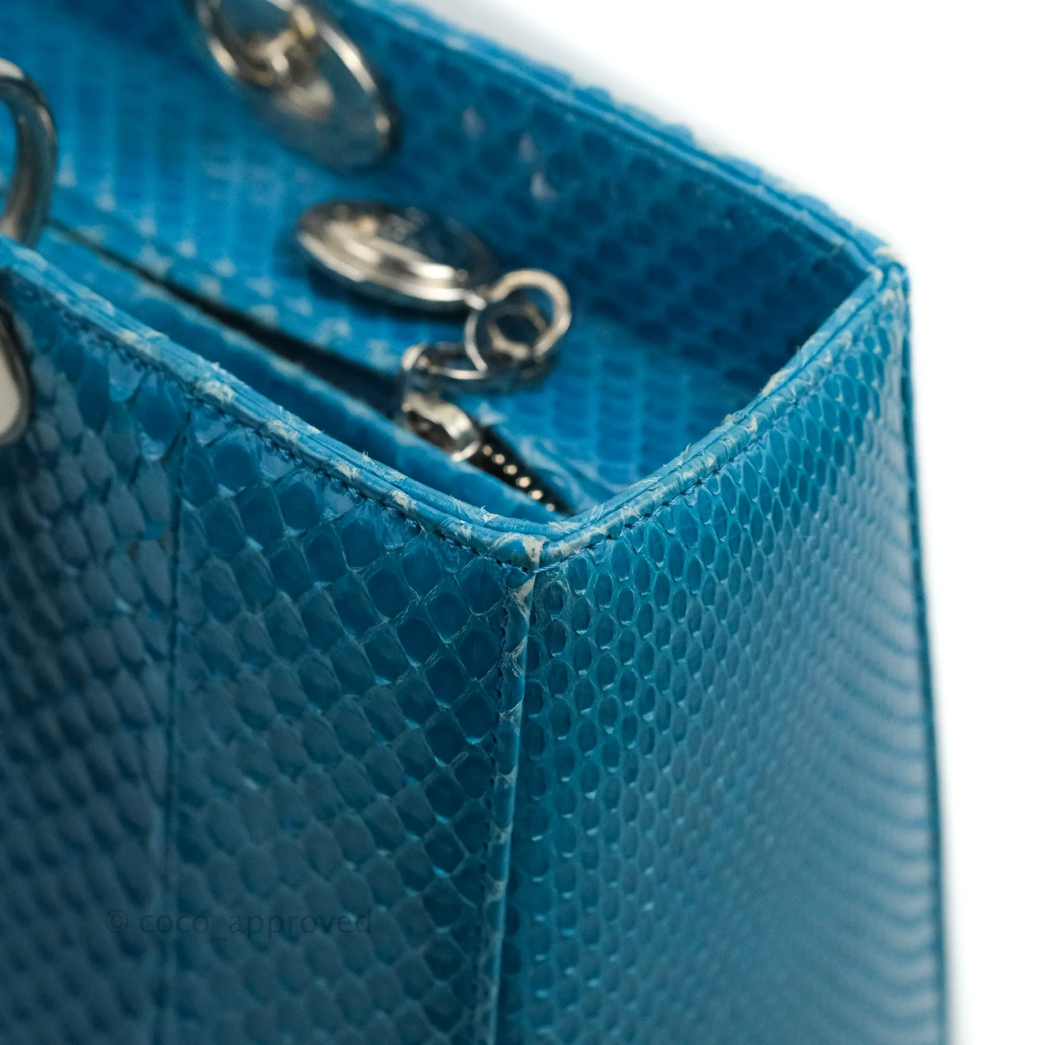 Christian Dior Large Lady Dior Python Blue Silver Hardware