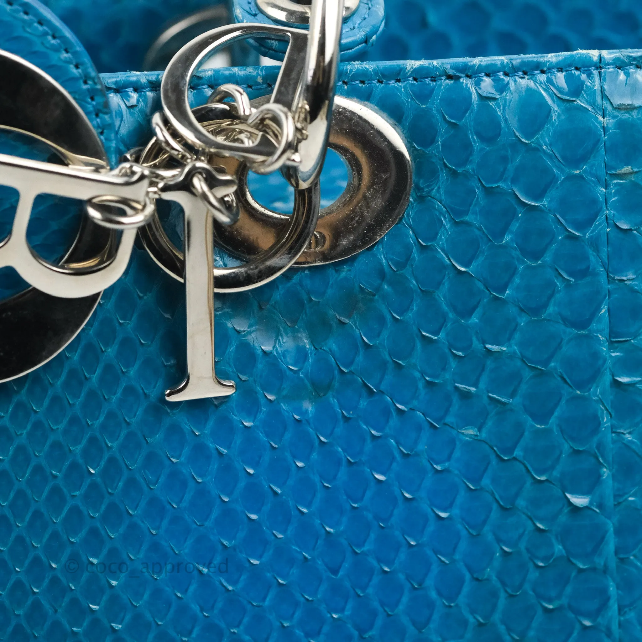 Christian Dior Large Lady Dior Python Blue Silver Hardware