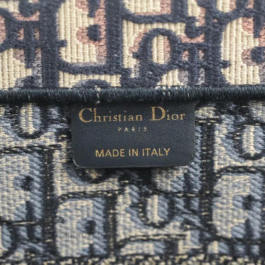 Christian Dior Medium Blue (Old Small) Dior Oblique Embroidery Canvas Book Tote