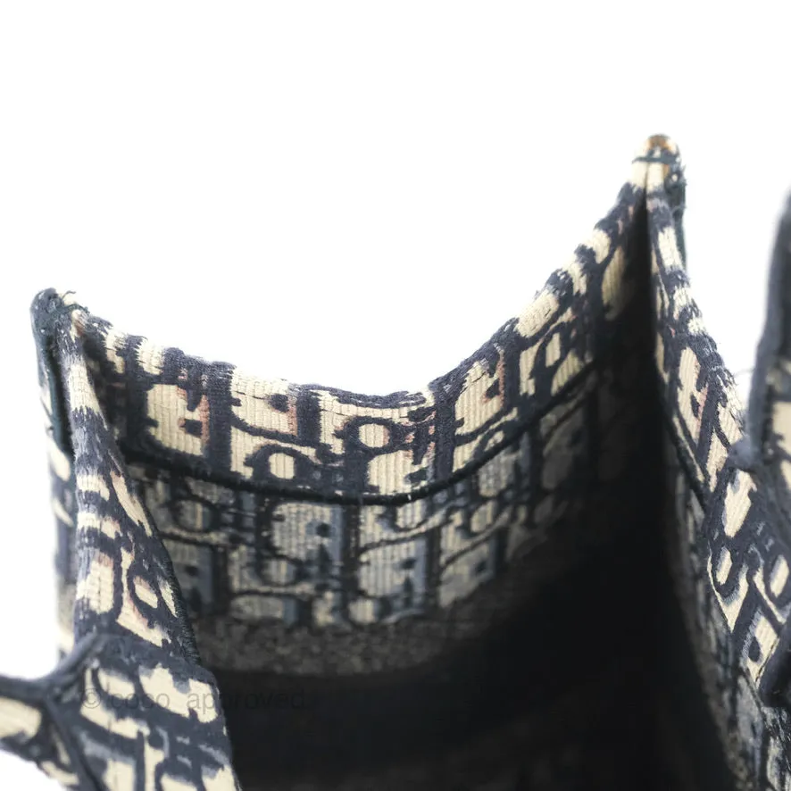 Christian Dior Medium Blue (Old Small) Dior Oblique Embroidery Canvas Book Tote