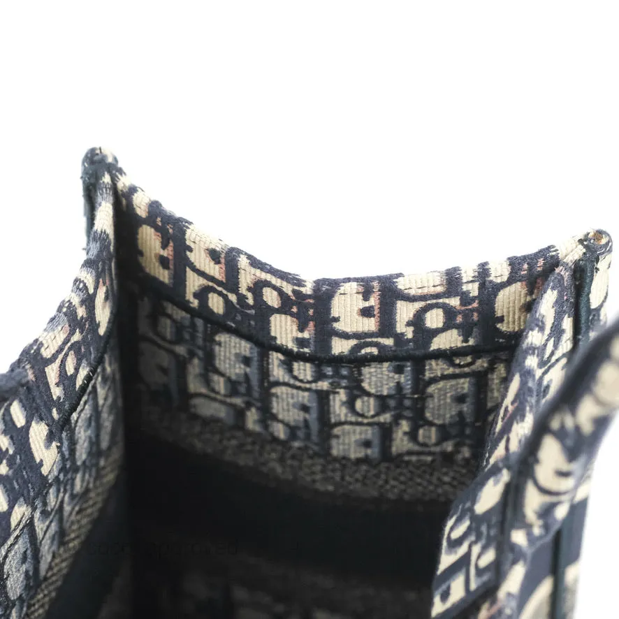 Christian Dior Medium Blue (Old Small) Dior Oblique Embroidery Canvas Book Tote