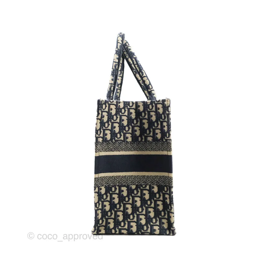 Christian Dior Medium Blue (Old Small) Dior Oblique Embroidery Canvas Book Tote