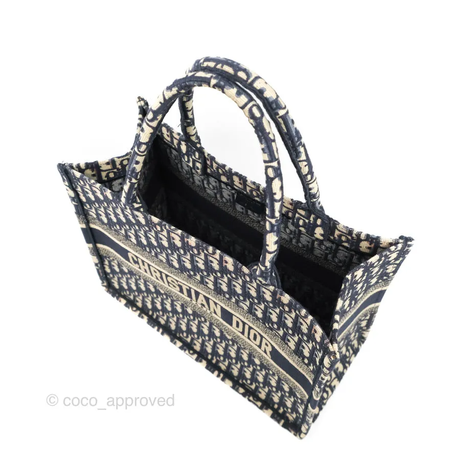 Christian Dior Medium Blue (Old Small) Dior Oblique Embroidery Canvas Book Tote