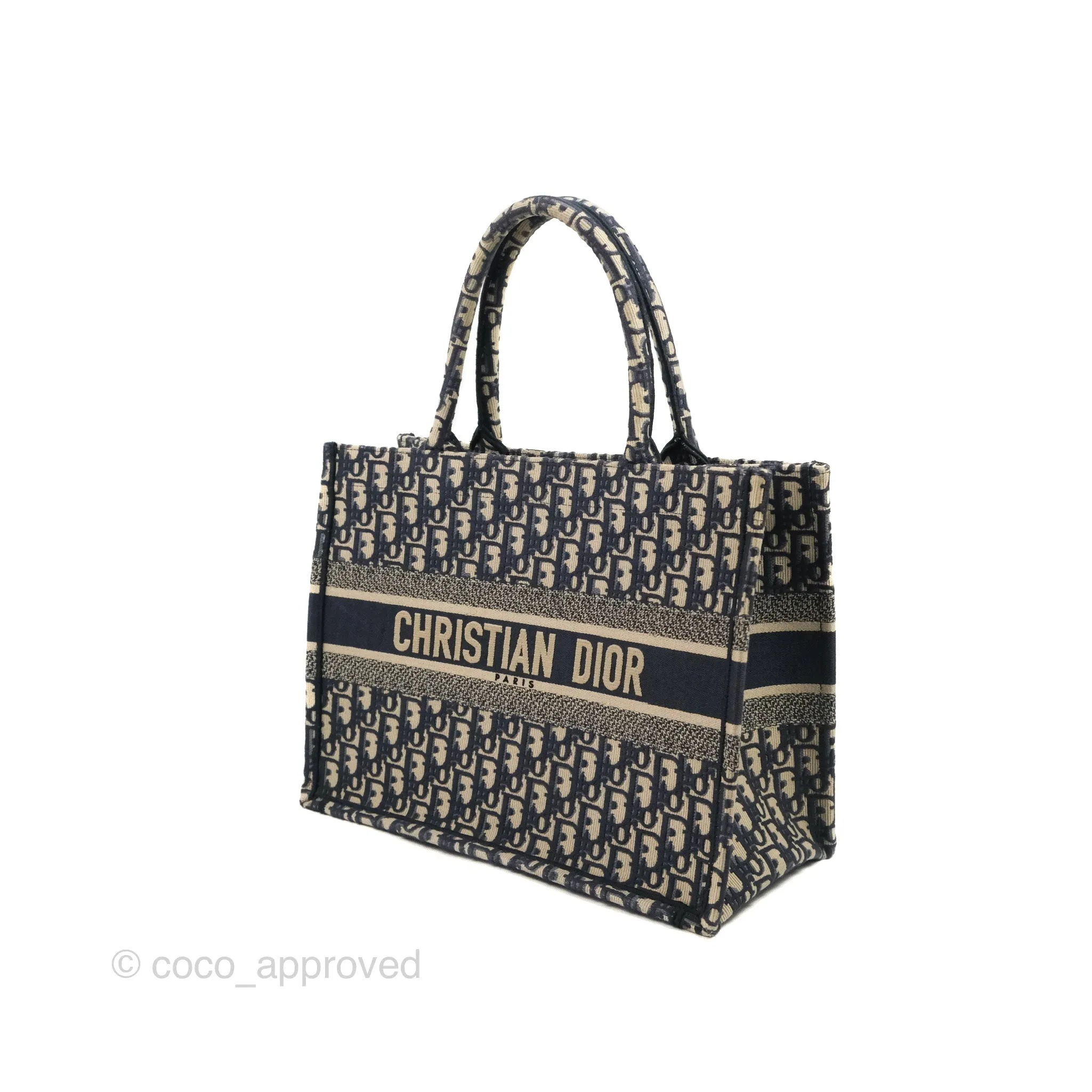 Christian Dior Medium Blue (Old Small) Dior Oblique Embroidery Canvas Book Tote