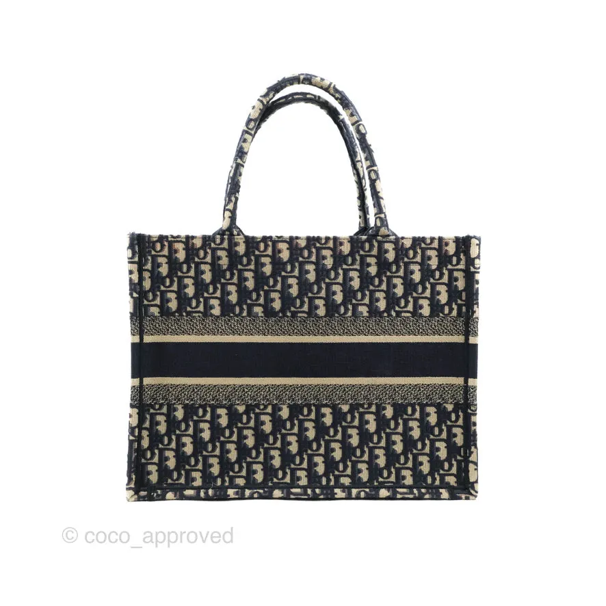 Christian Dior Medium Blue (Old Small) Dior Oblique Embroidery Canvas Book Tote