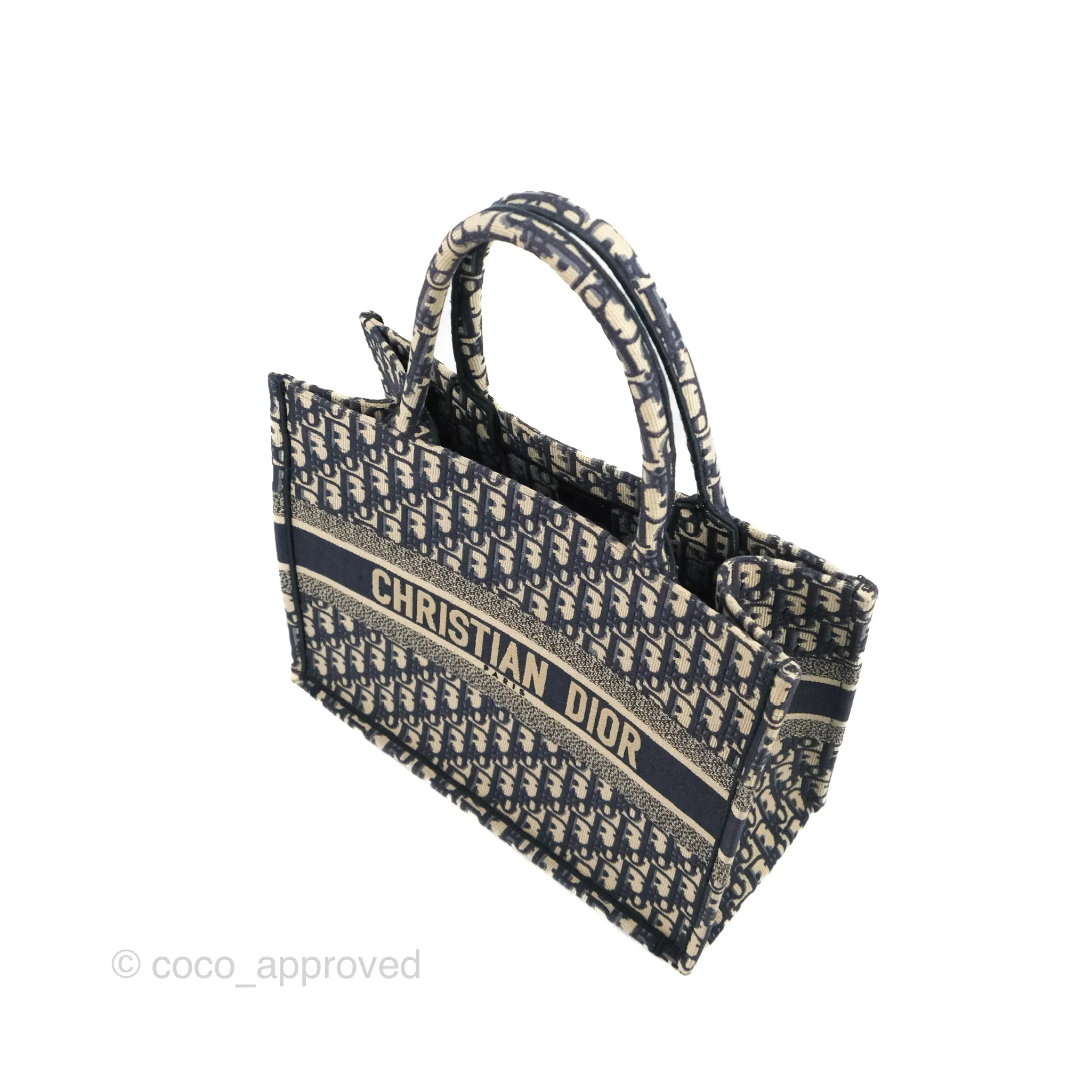 Christian Dior Medium Blue (Old Small) Dior Oblique Embroidery Canvas Book Tote