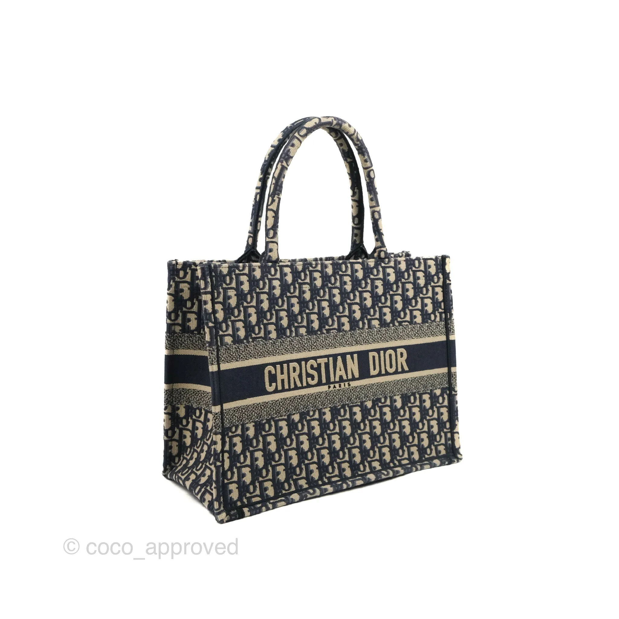 Christian Dior Medium Blue (Old Small) Dior Oblique Embroidery Canvas Book Tote