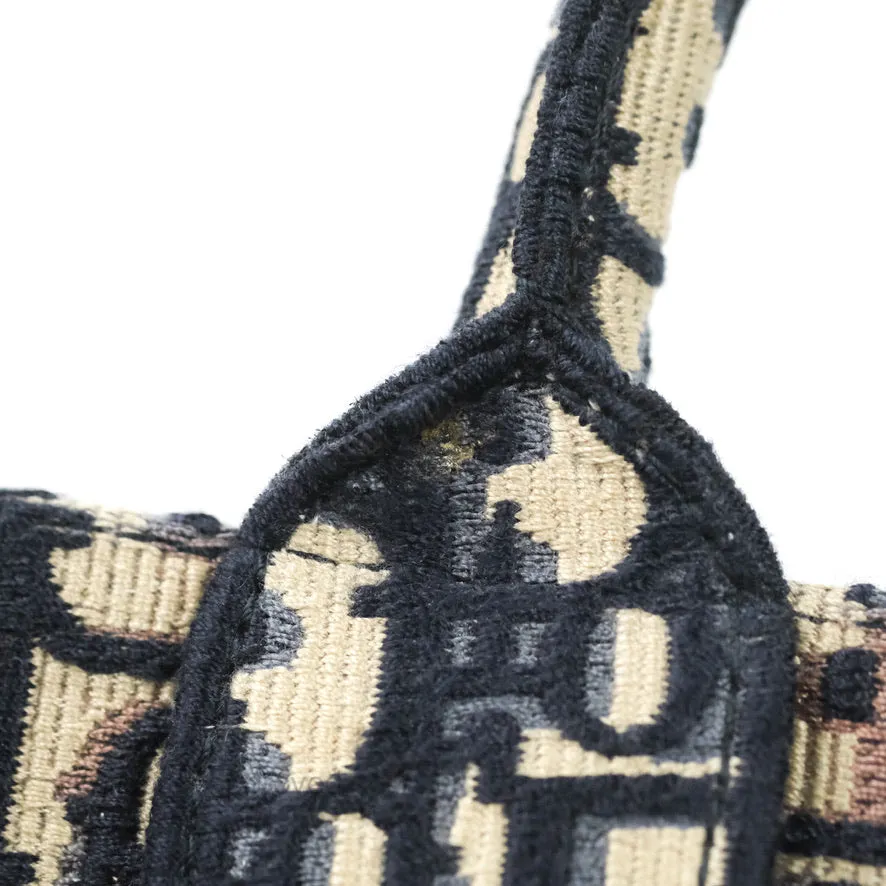 Christian Dior Medium Blue (Old Small) Dior Oblique Embroidery Canvas Book Tote
