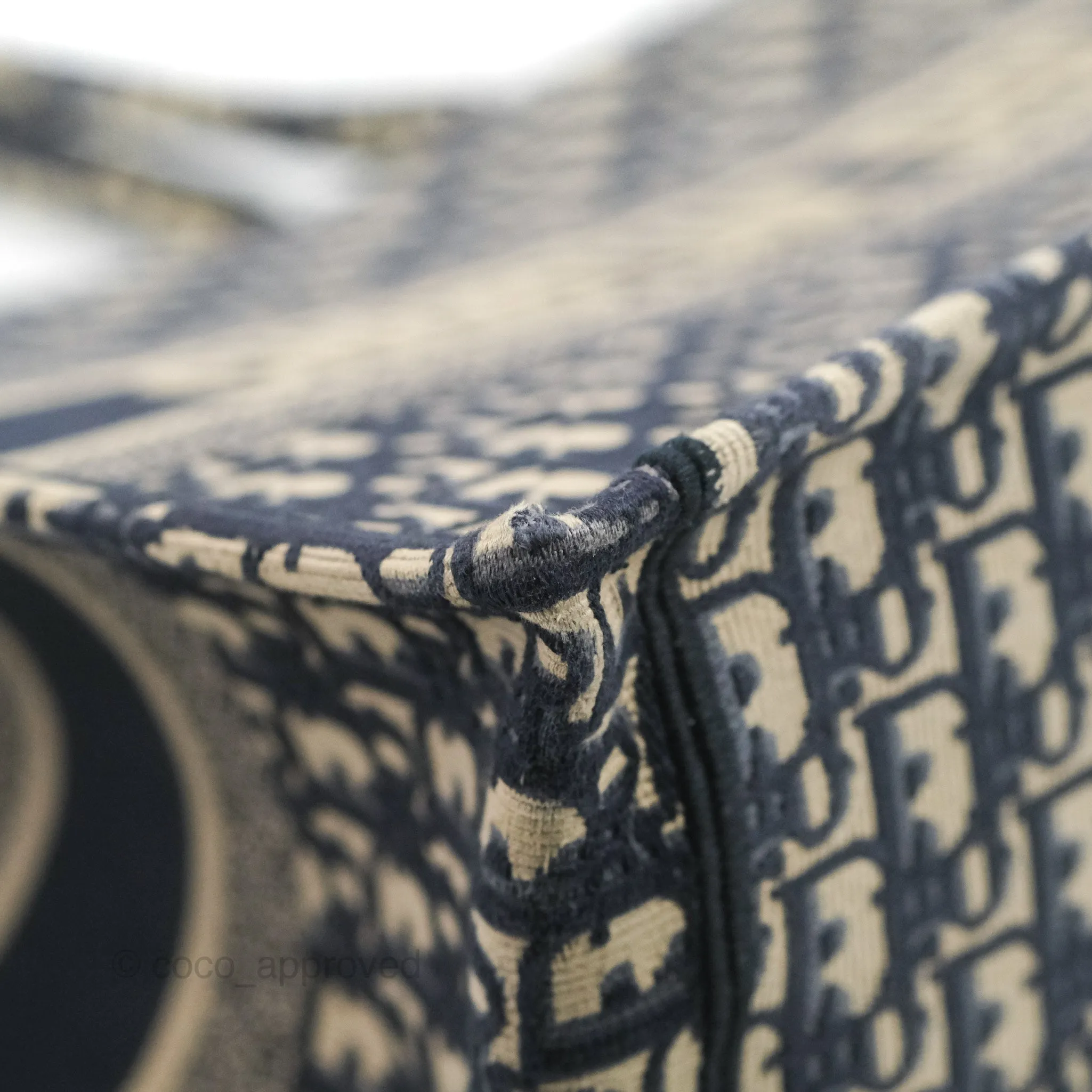 Christian Dior Medium Blue (Old Small) Dior Oblique Embroidery Canvas Book Tote
