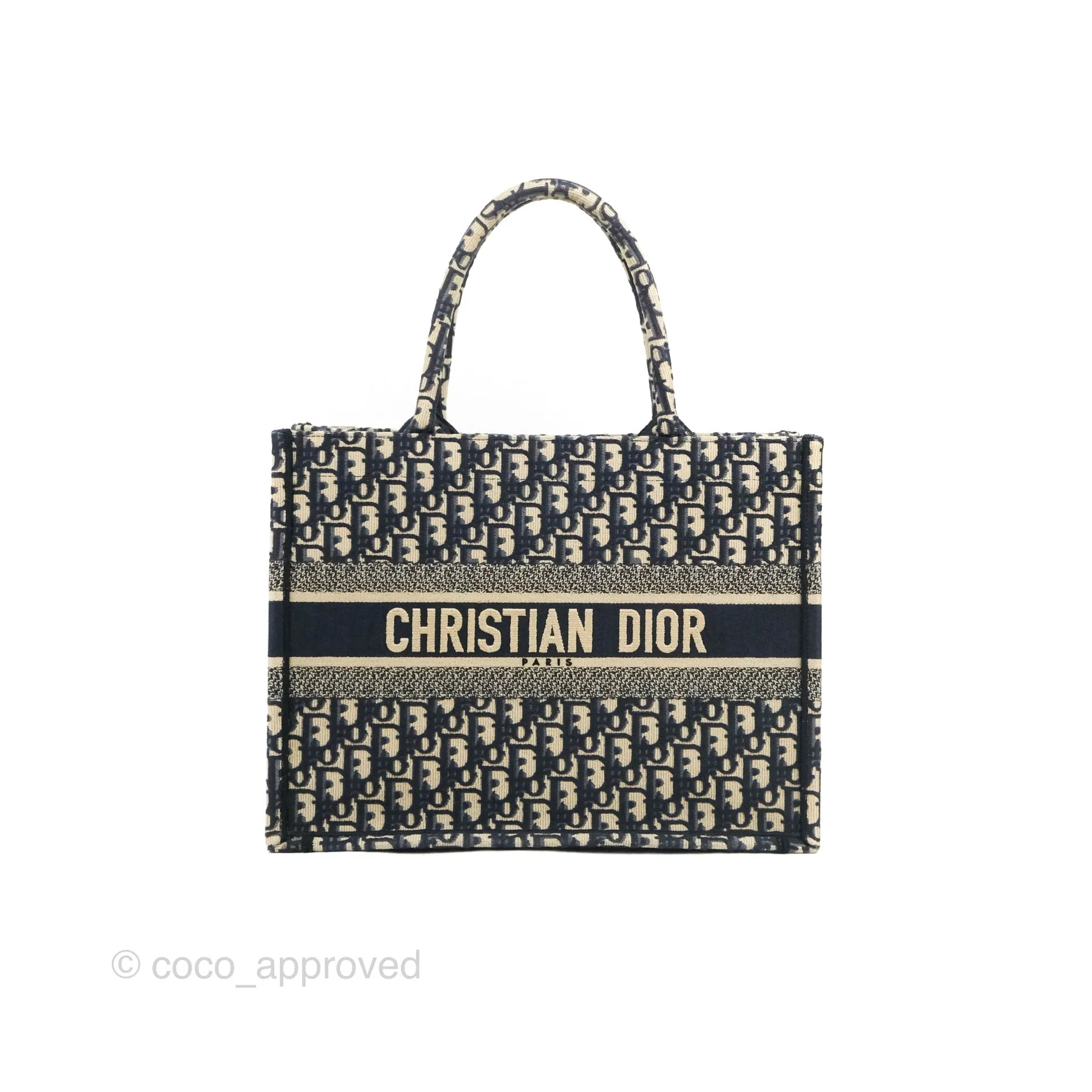 Christian Dior Medium Blue (Old Small) Dior Oblique Embroidery Canvas Book Tote