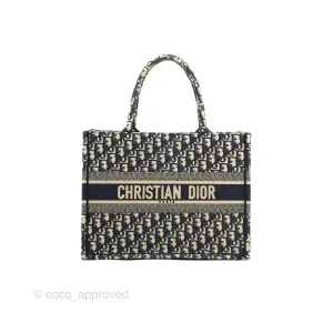 Christian Dior Medium Blue (Old Small) Dior Oblique Embroidery Canvas Book Tote