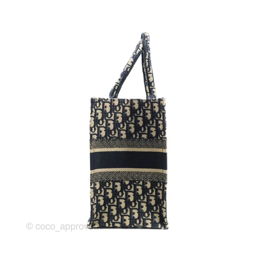 Christian Dior Medium Blue (Old Small) Dior Oblique Embroidery Canvas Book Tote