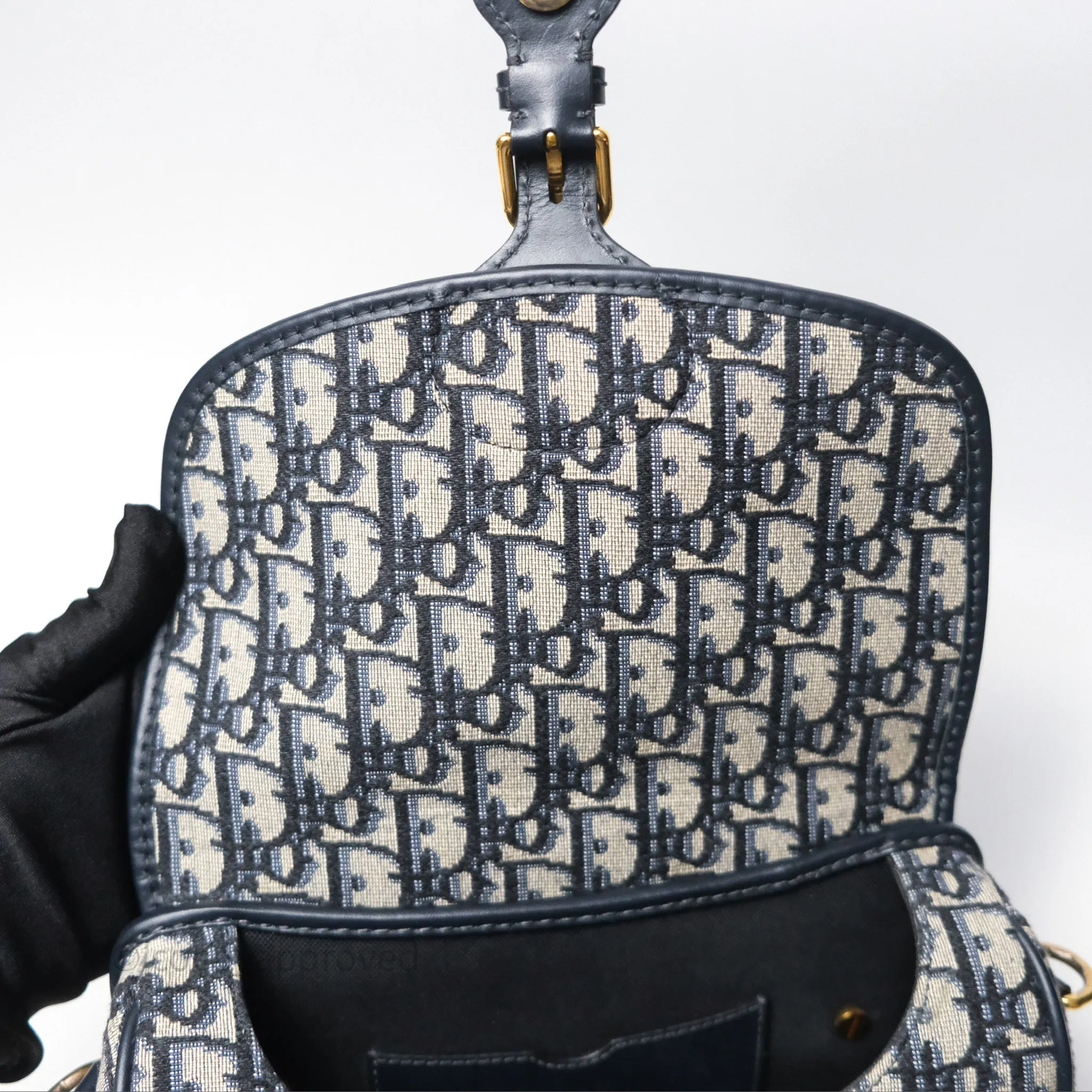 Christian Dior Medium Bobby Bag Blue Oblique Jacquard Canvas