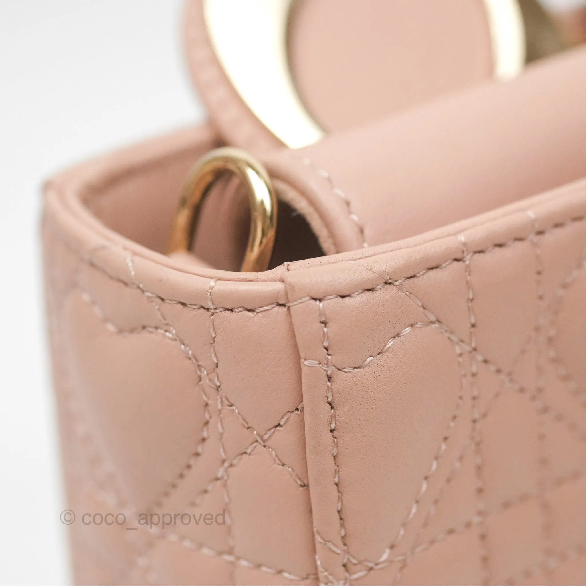 Christian Dior Medium Lady D-Joy Nude Pink Lambskin Heart Quilted