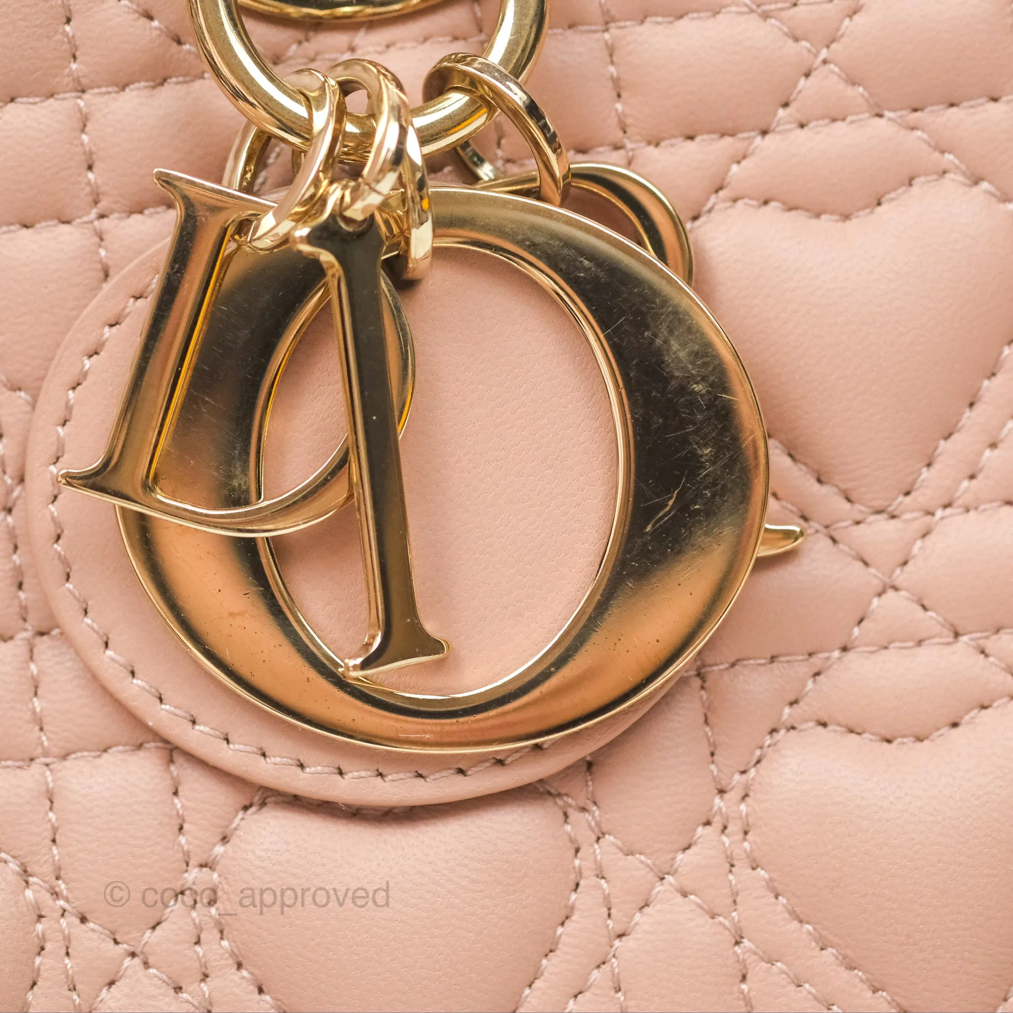Christian Dior Medium Lady D-Joy Nude Pink Lambskin Heart Quilted
