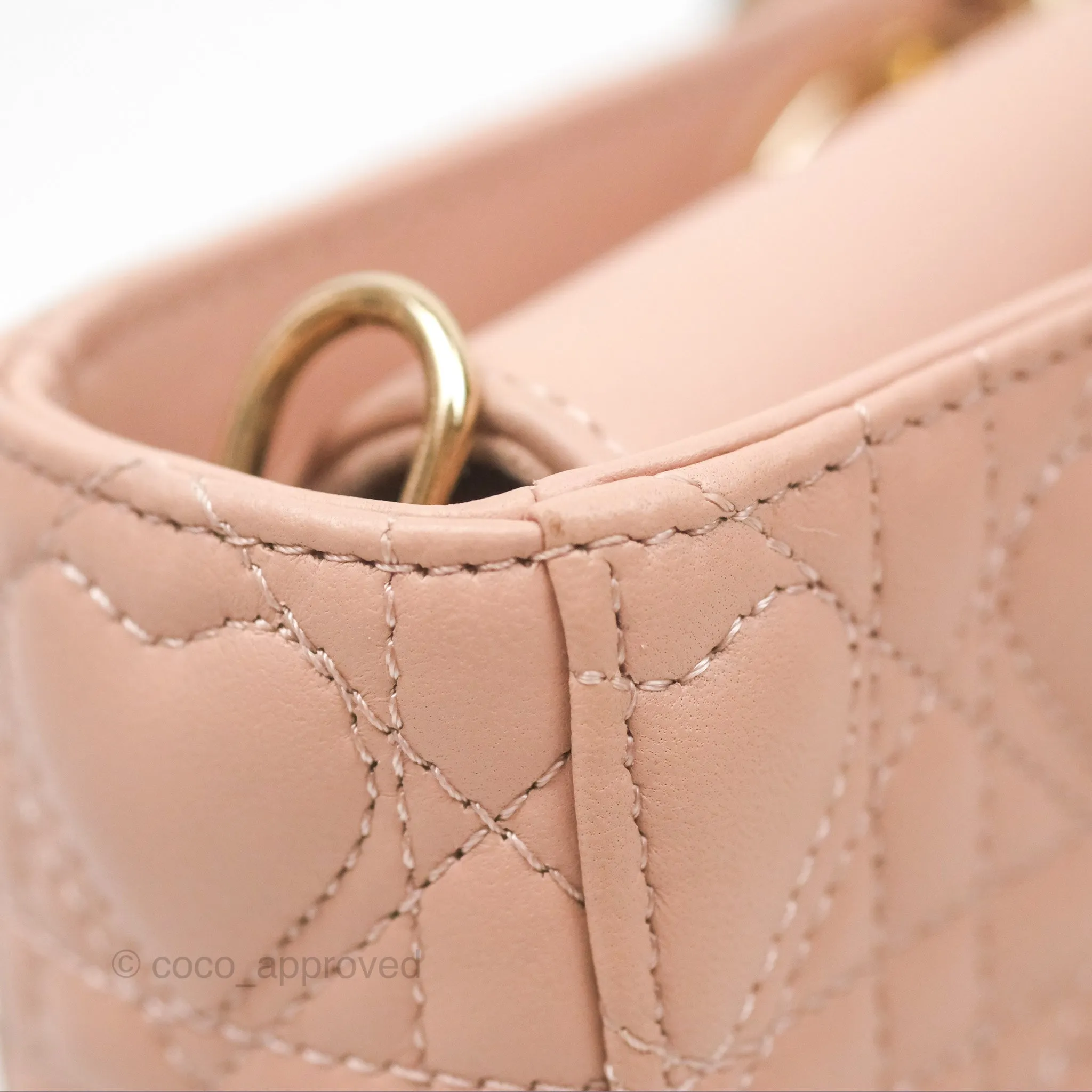 Christian Dior Medium Lady D-Joy Nude Pink Lambskin Heart Quilted