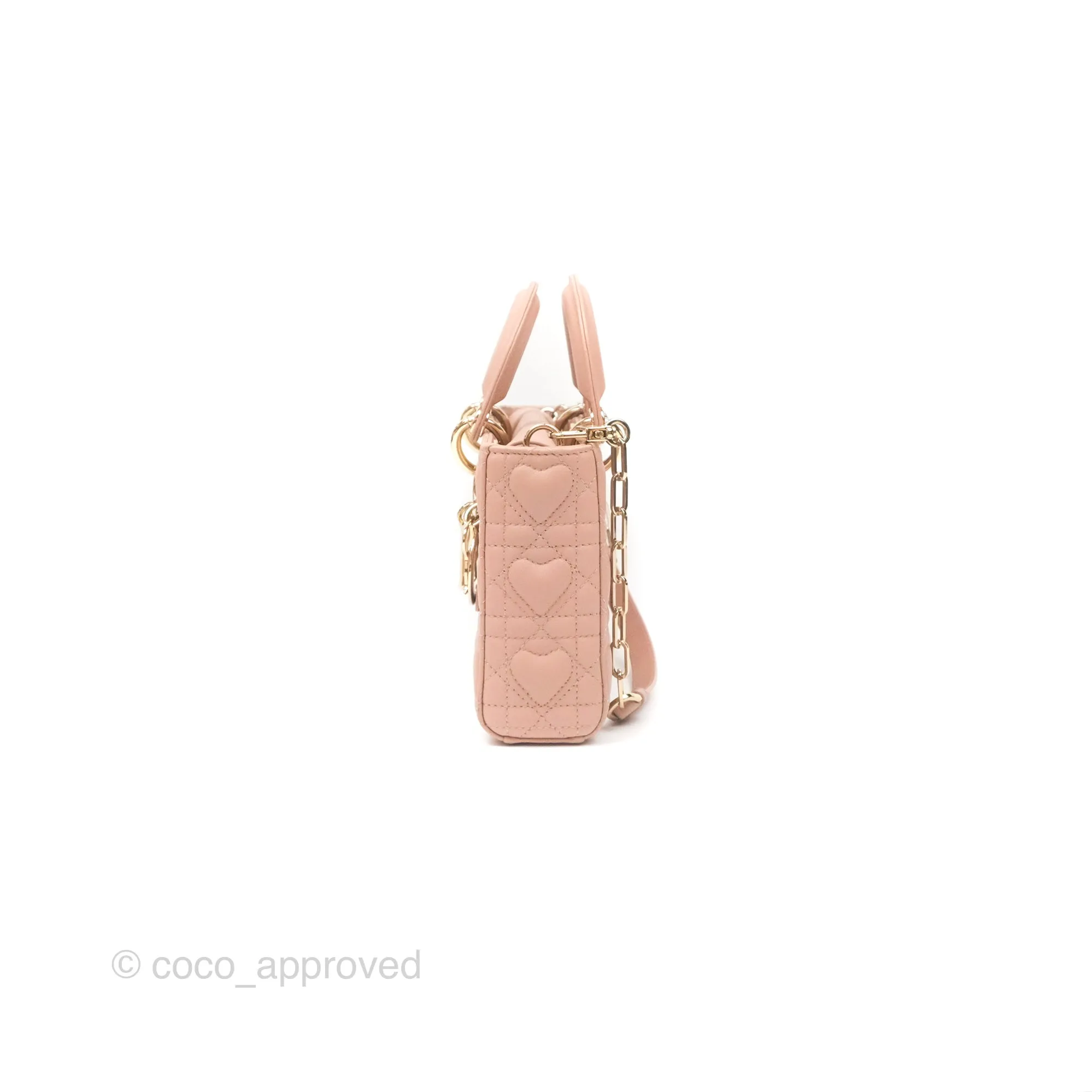 Christian Dior Medium Lady D-Joy Nude Pink Lambskin Heart Quilted