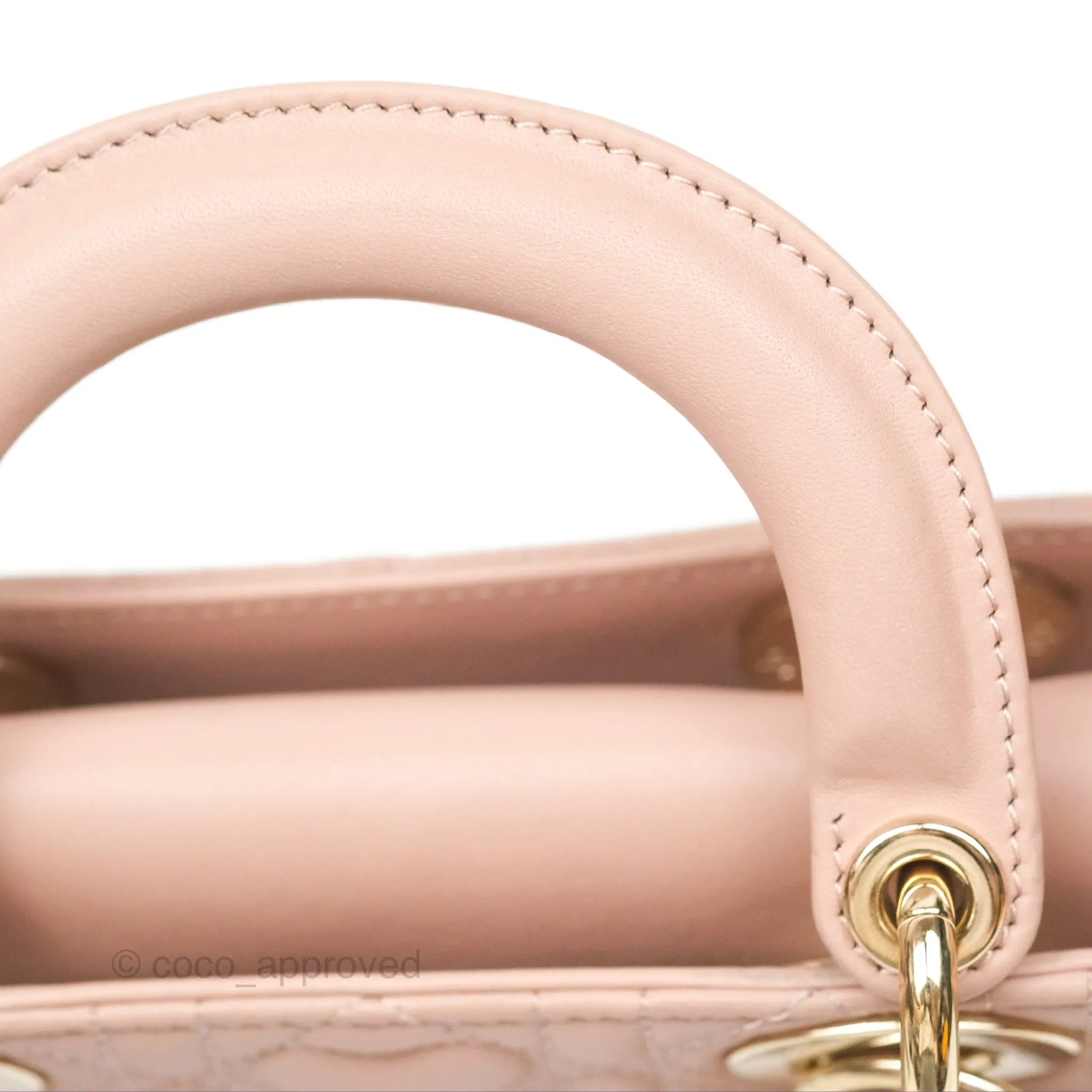 Christian Dior Medium Lady D-Joy Nude Pink Lambskin Heart Quilted