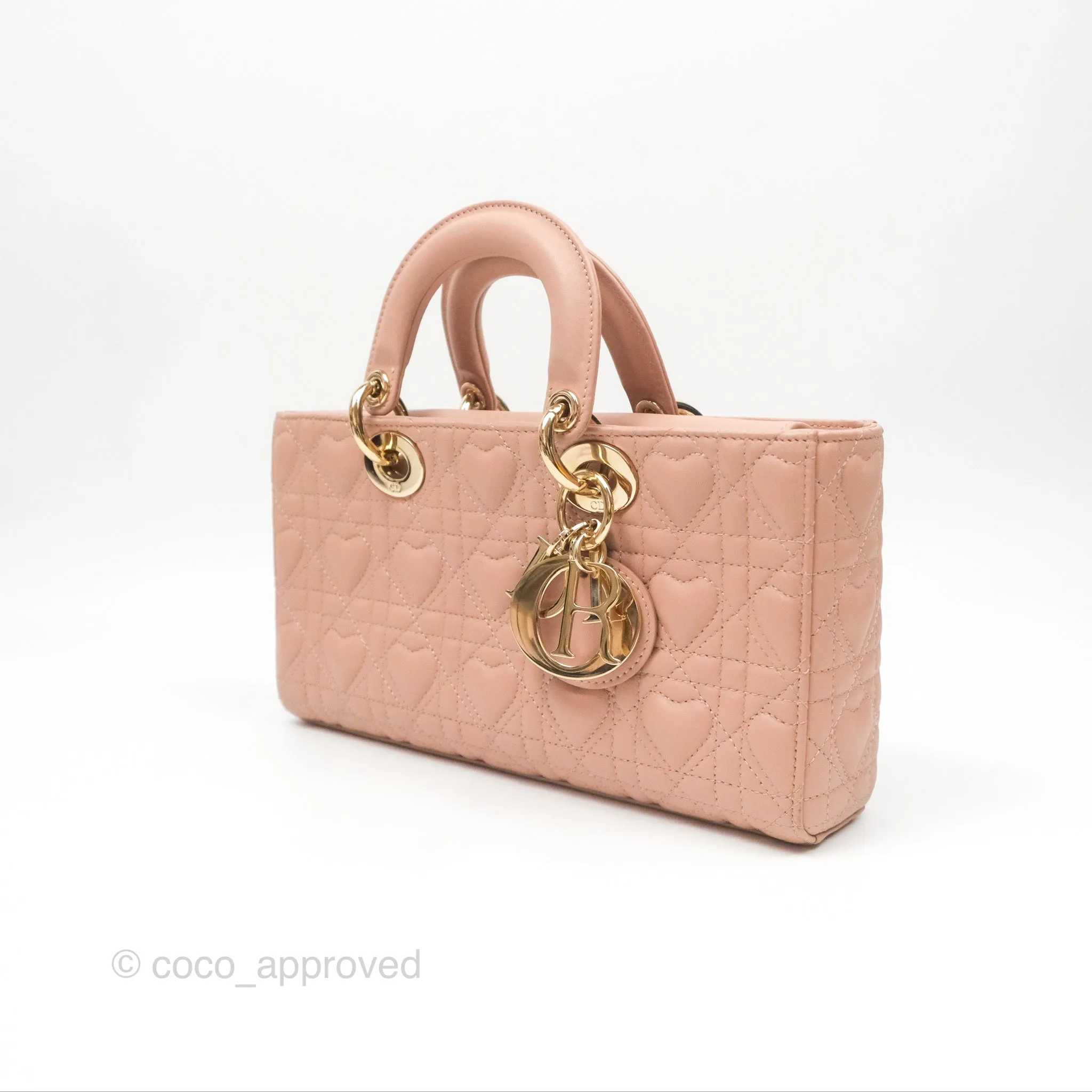Christian Dior Medium Lady D-Joy Nude Pink Lambskin Heart Quilted