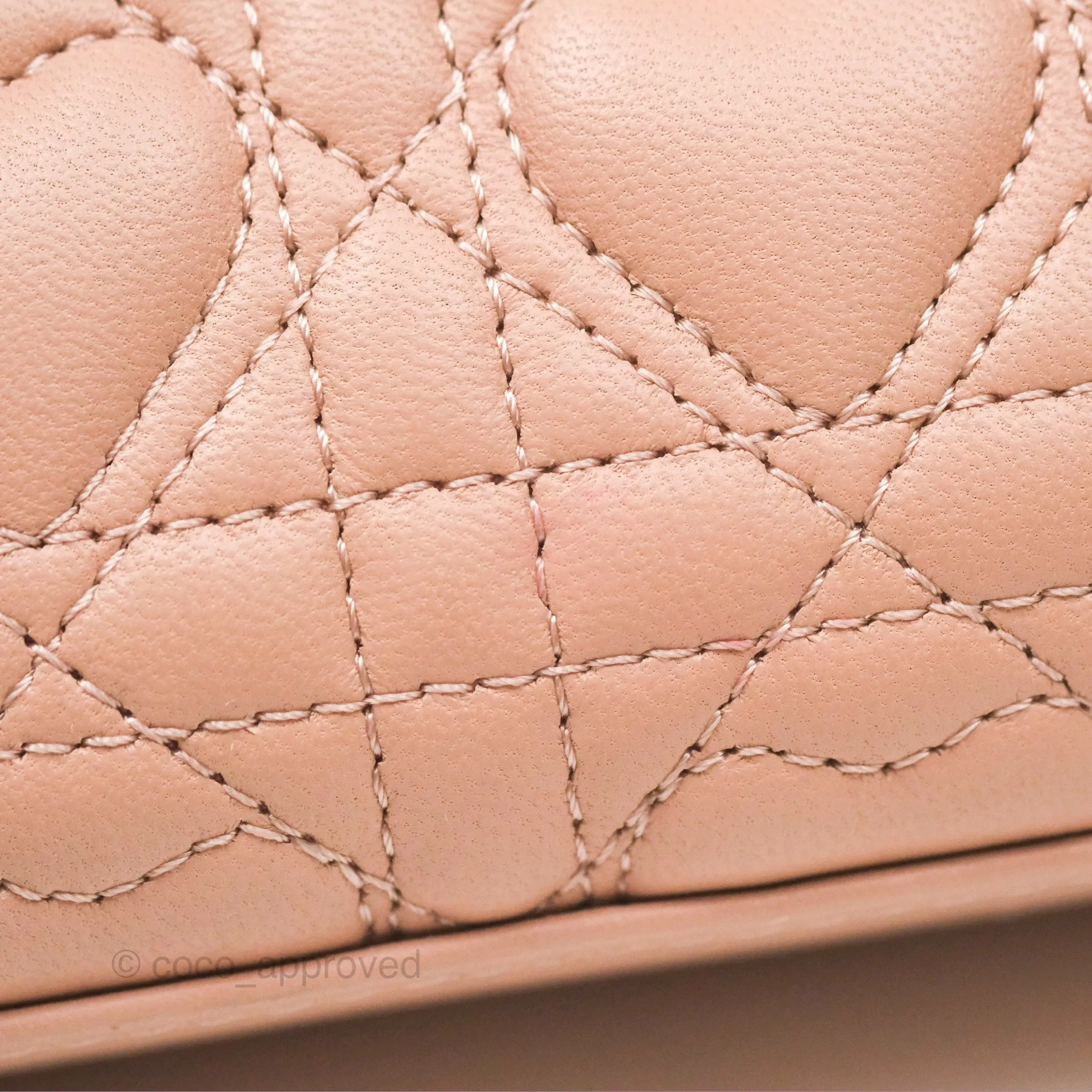 Christian Dior Medium Lady D-Joy Nude Pink Lambskin Heart Quilted