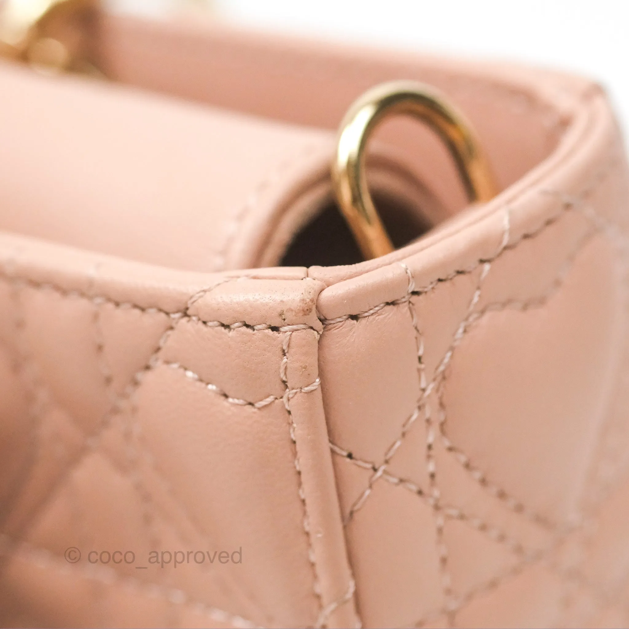 Christian Dior Medium Lady D-Joy Nude Pink Lambskin Heart Quilted