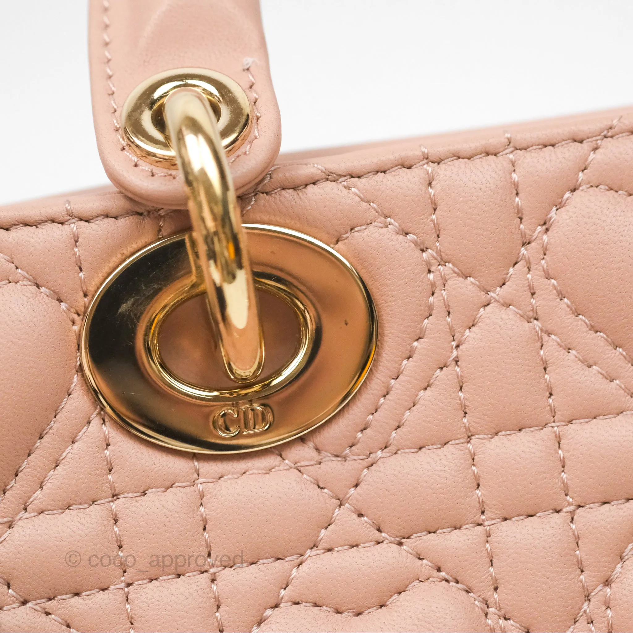 Christian Dior Medium Lady D-Joy Nude Pink Lambskin Heart Quilted