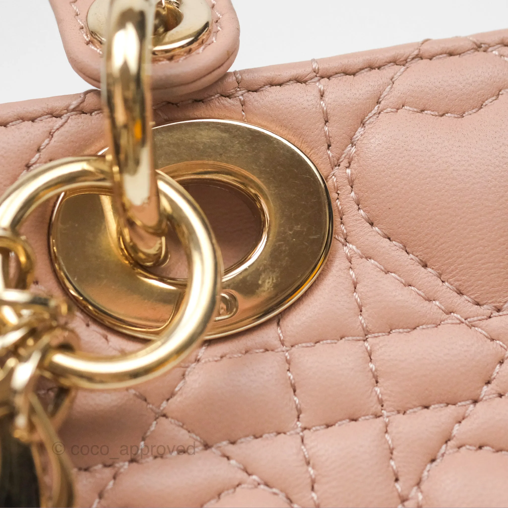 Christian Dior Medium Lady D-Joy Nude Pink Lambskin Heart Quilted