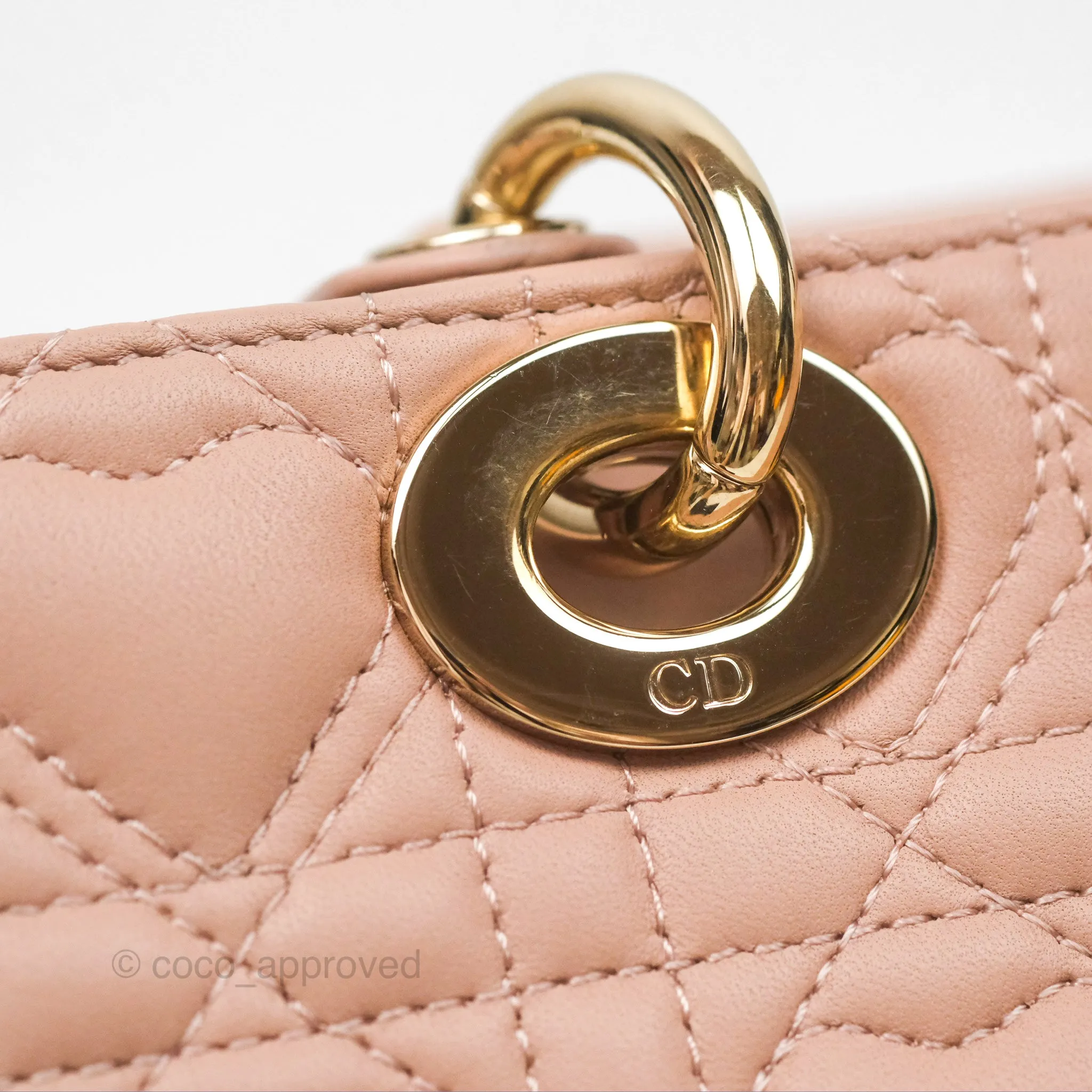 Christian Dior Medium Lady D-Joy Nude Pink Lambskin Heart Quilted