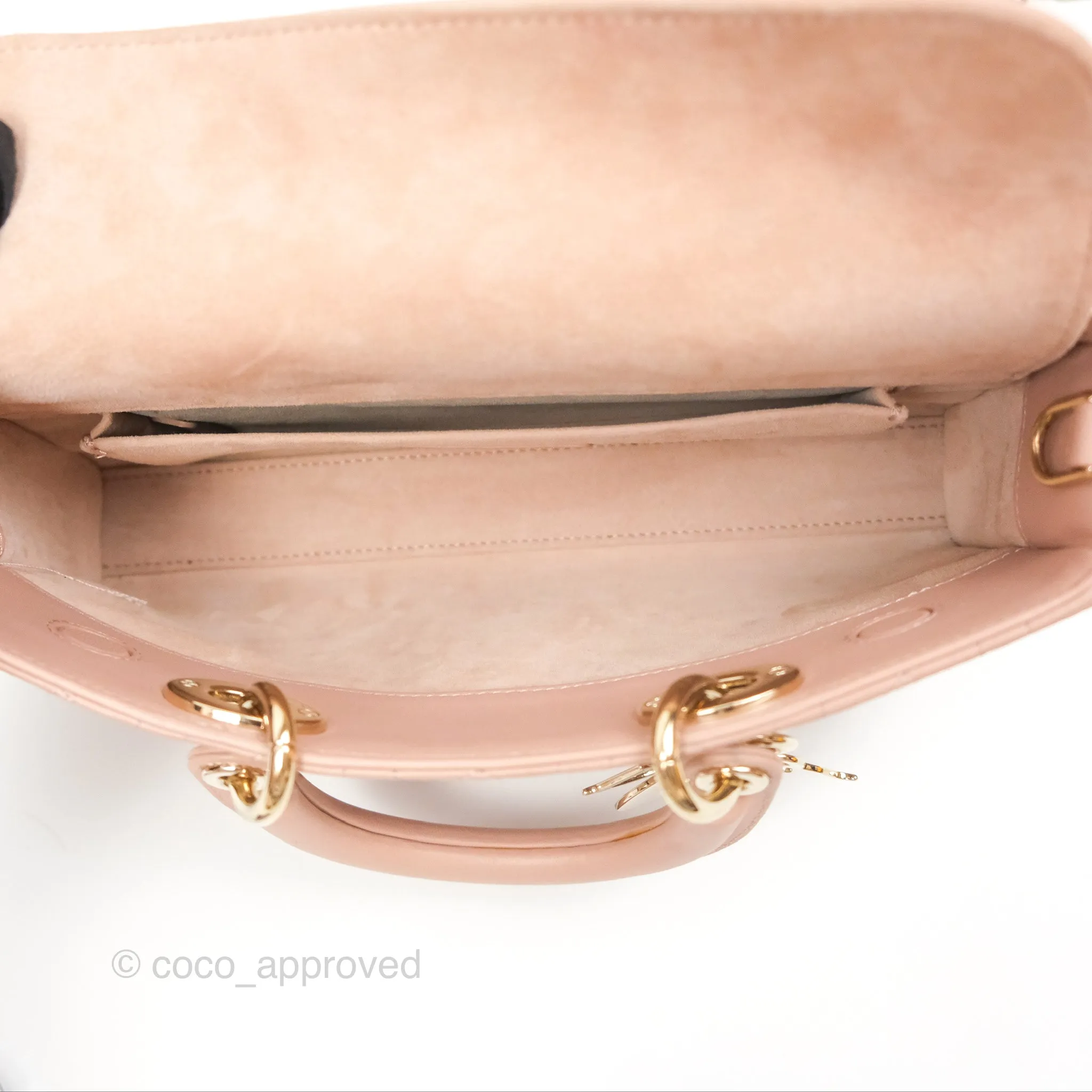 Christian Dior Medium Lady D-Joy Nude Pink Lambskin Heart Quilted