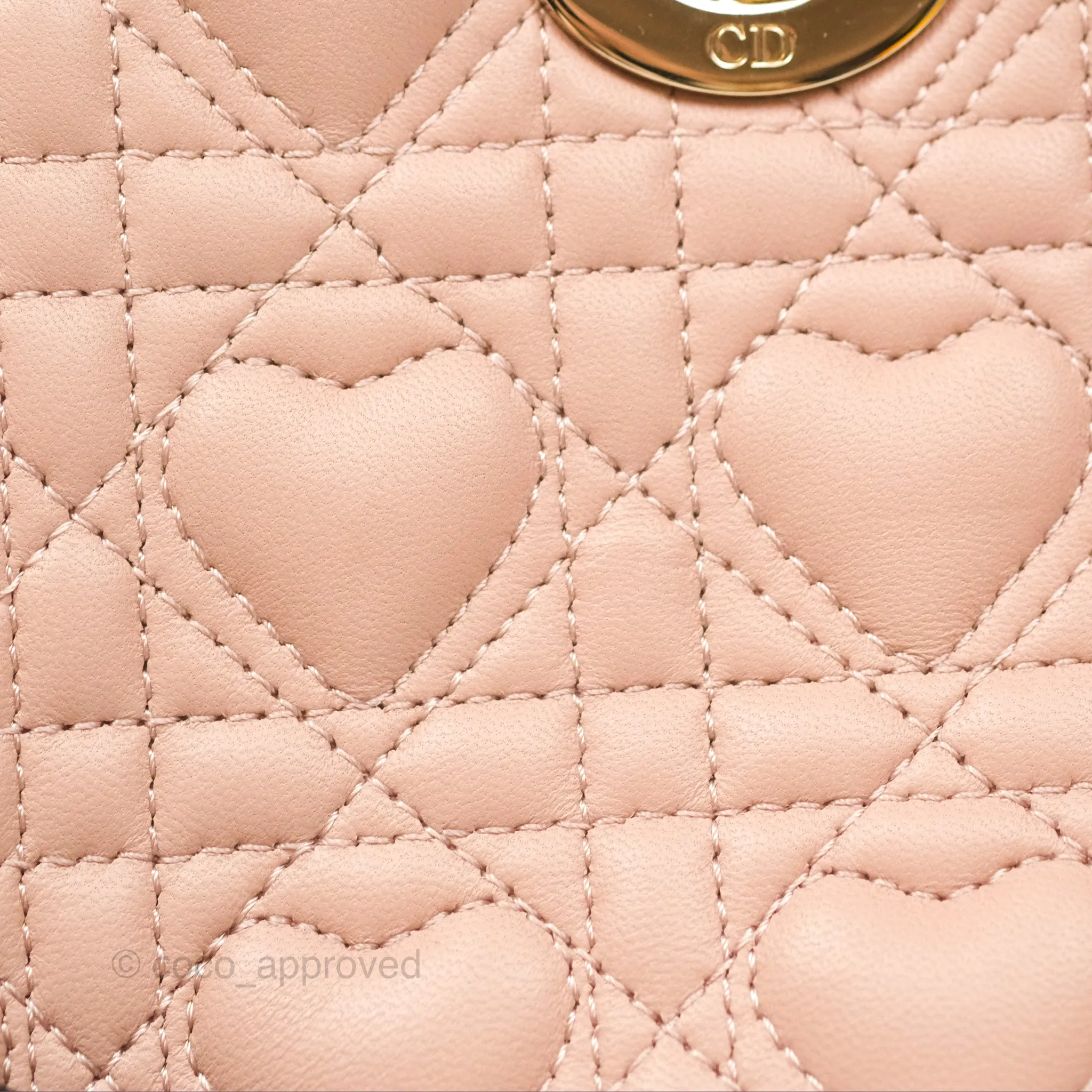 Christian Dior Medium Lady D-Joy Nude Pink Lambskin Heart Quilted