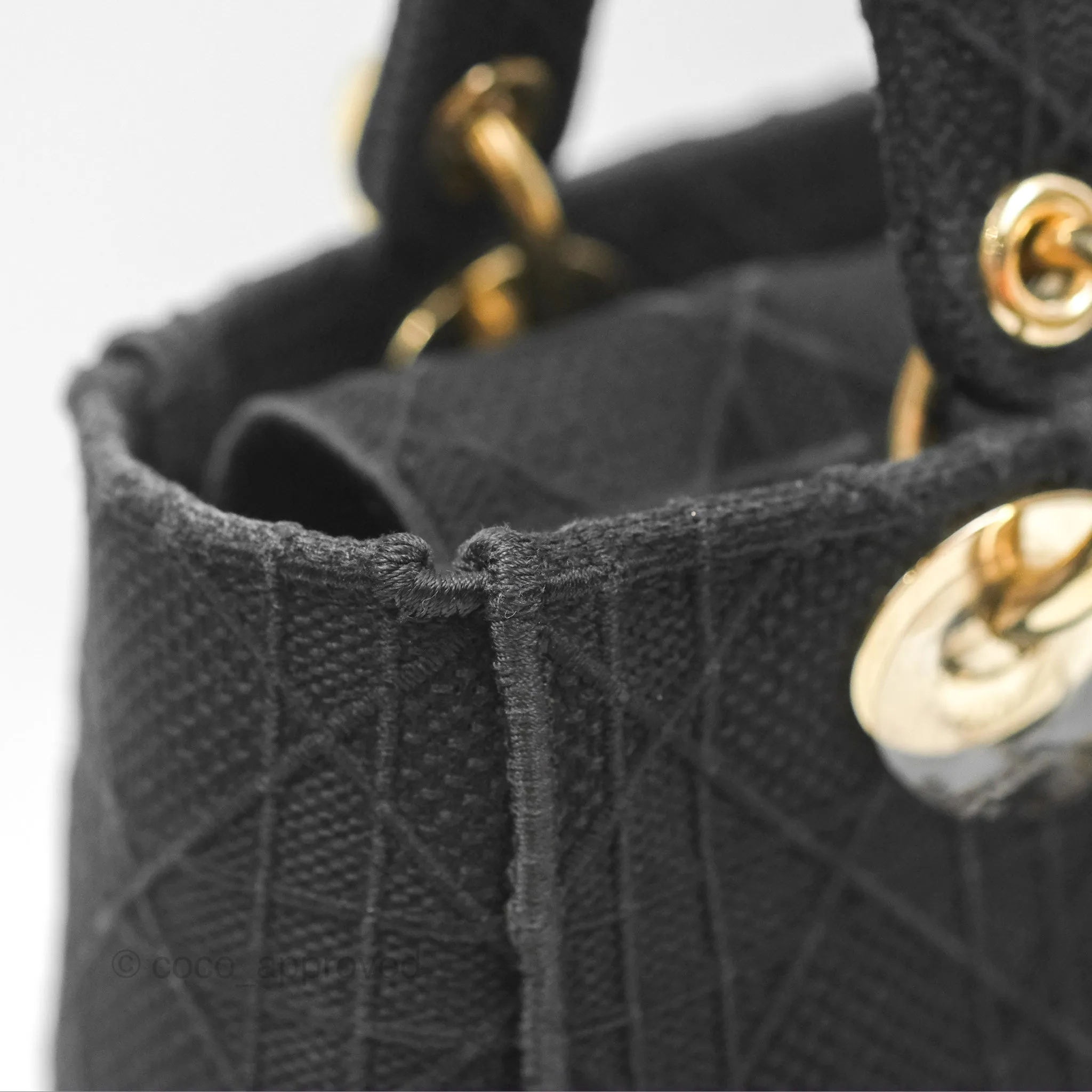Christian Dior Medium Lady D-Lite Bag Black Cannage Embroidery Gold Hardware