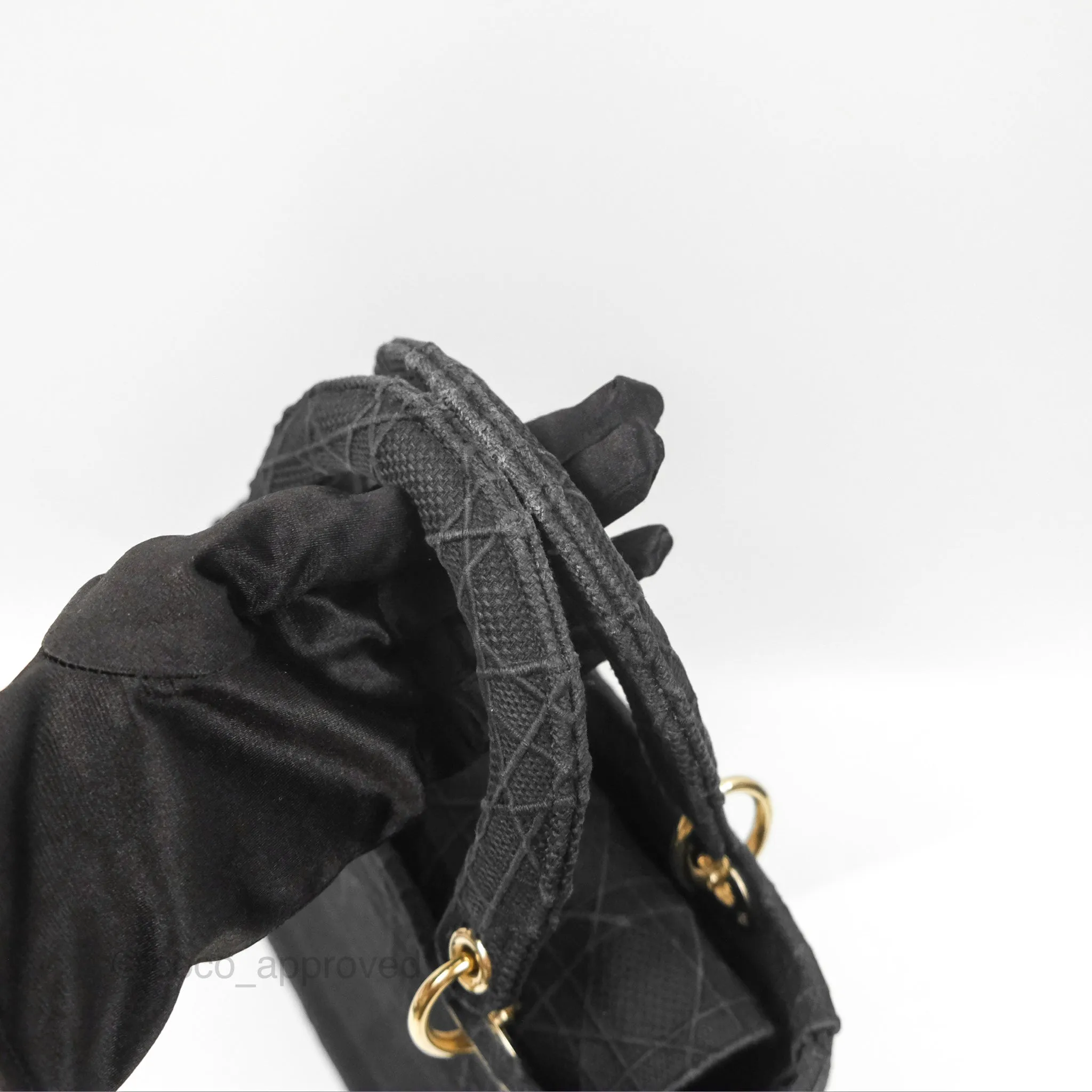 Christian Dior Medium Lady D-Lite Bag Black Cannage Embroidery Gold Hardware