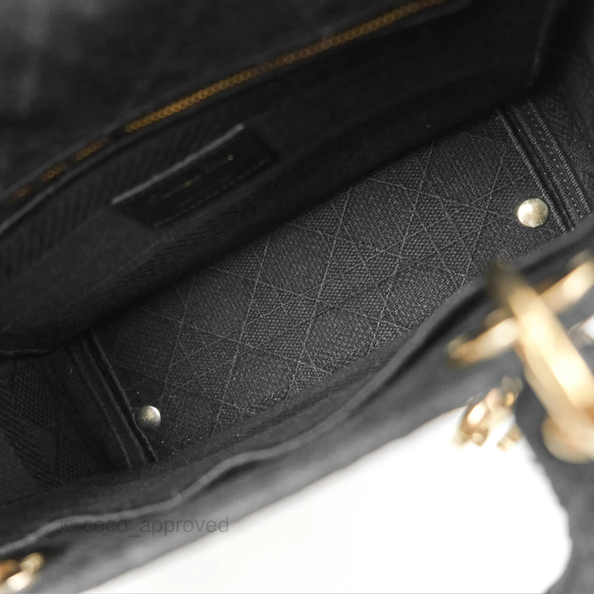 Christian Dior Medium Lady D-Lite Bag Black Cannage Embroidery Gold Hardware