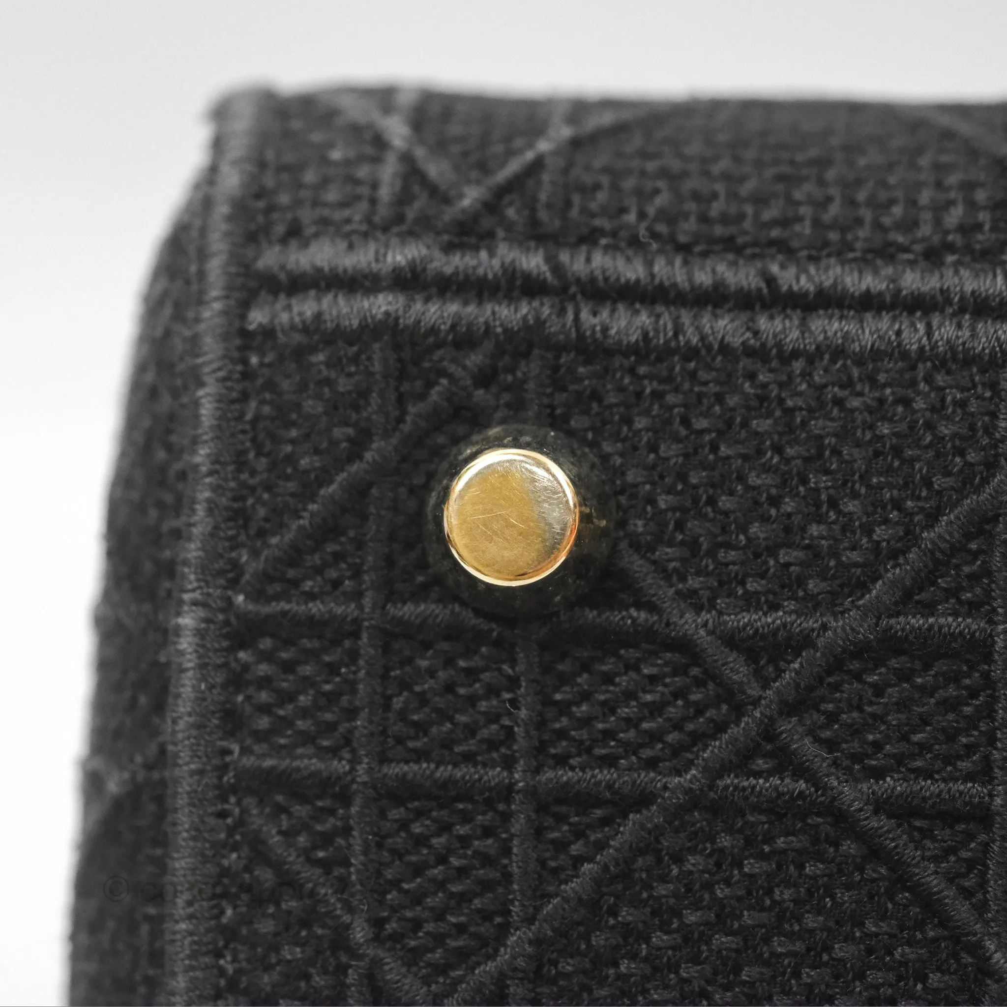 Christian Dior Medium Lady D-Lite Bag Black Cannage Embroidery Gold Hardware