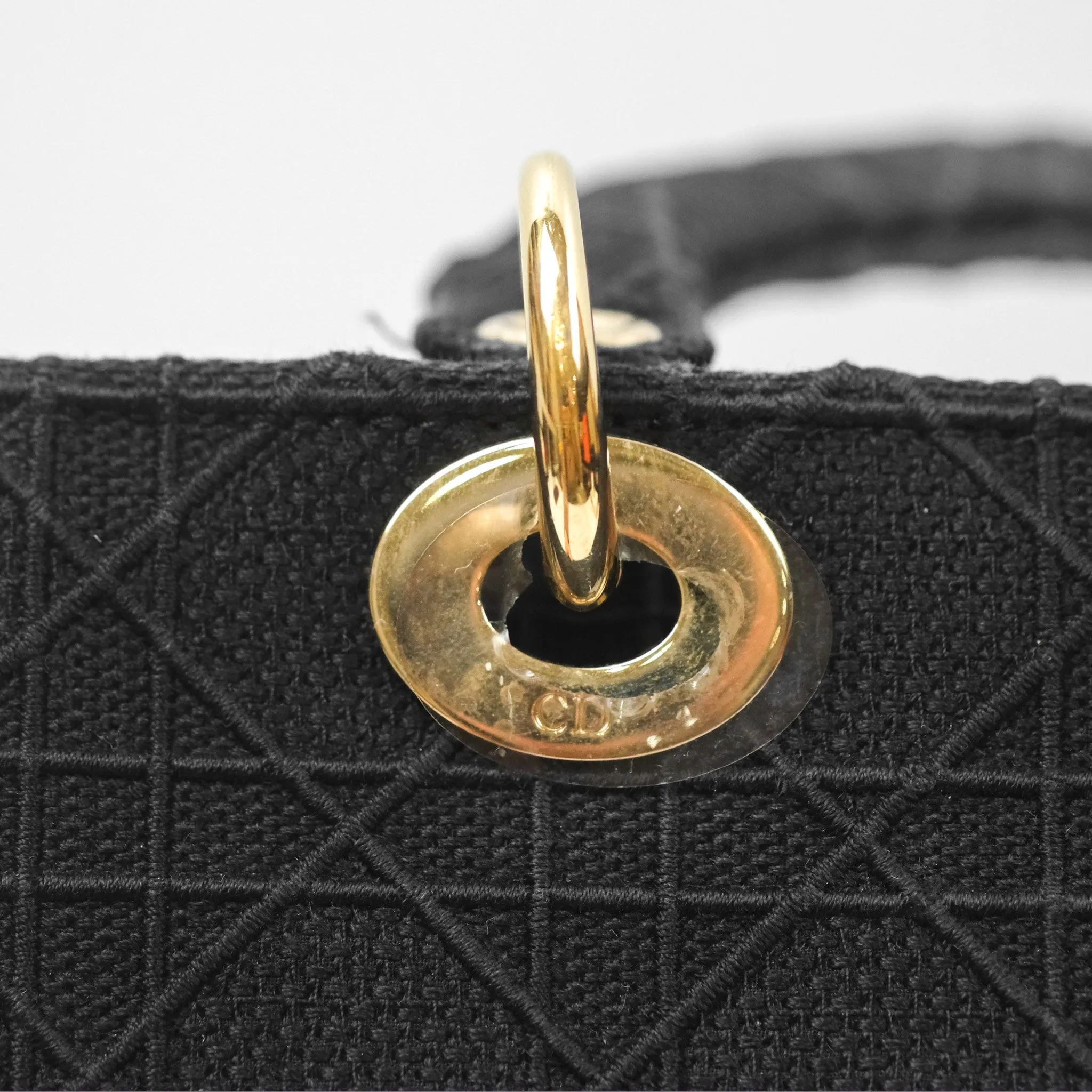 Christian Dior Medium Lady D-Lite Bag Black Cannage Embroidery Gold Hardware