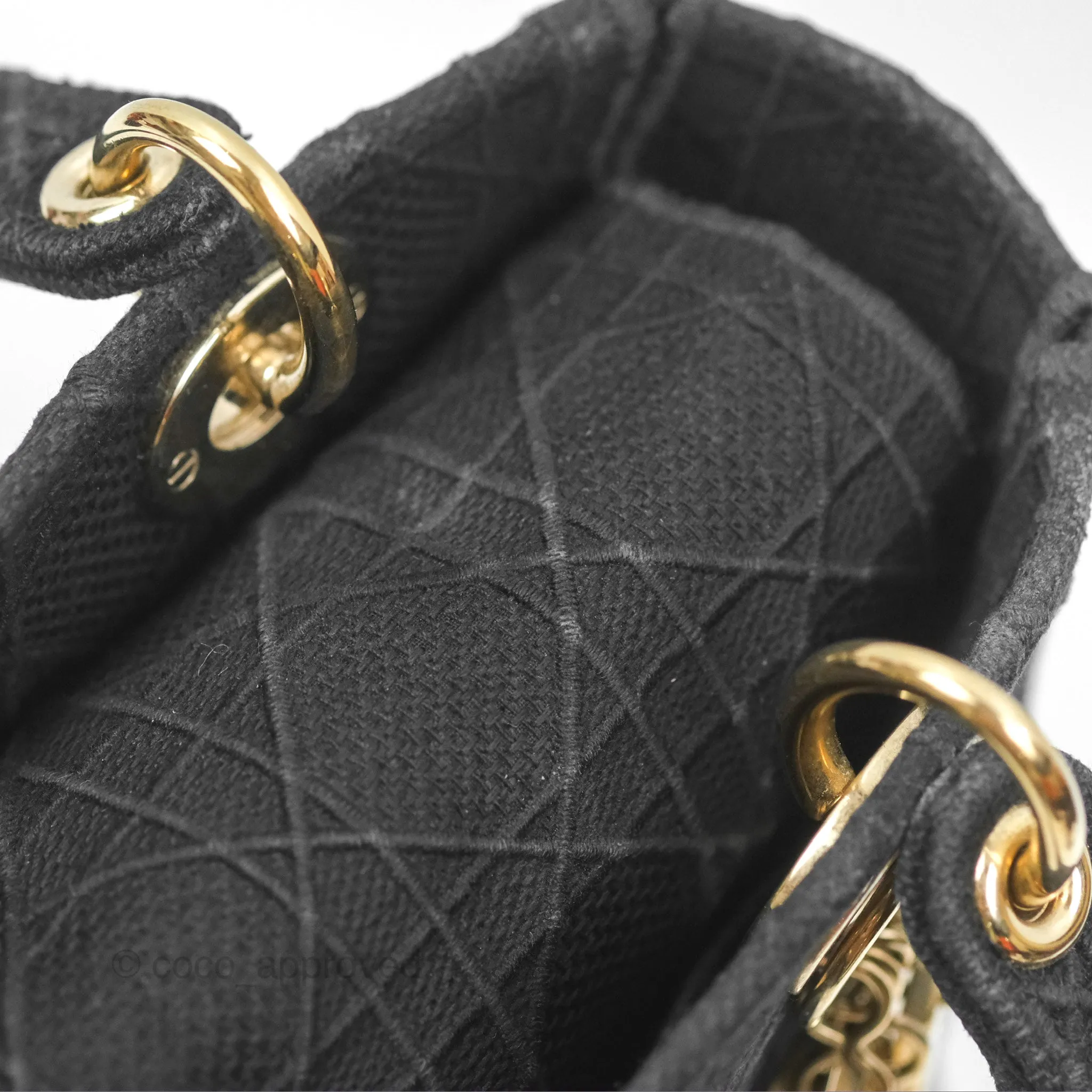 Christian Dior Medium Lady D-Lite Bag Black Cannage Embroidery Gold Hardware
