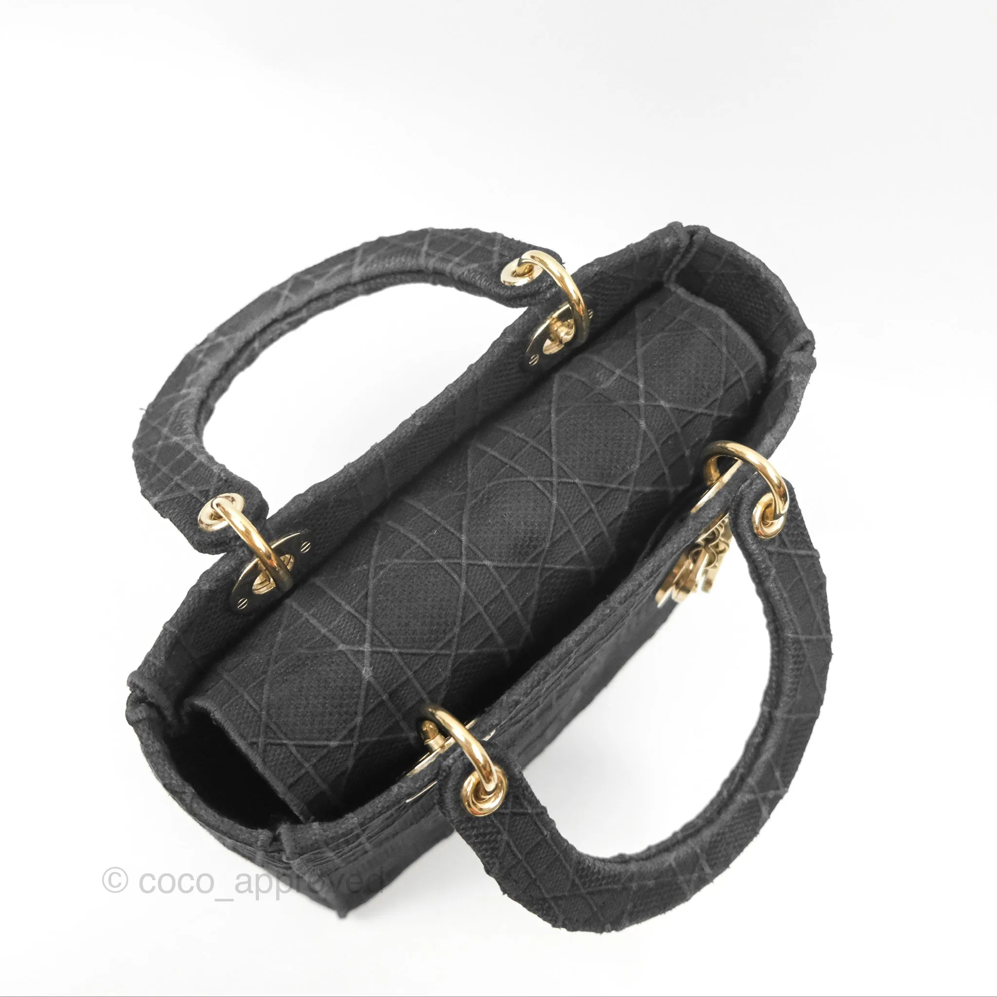 Christian Dior Medium Lady D-Lite Bag Black Cannage Embroidery Gold Hardware