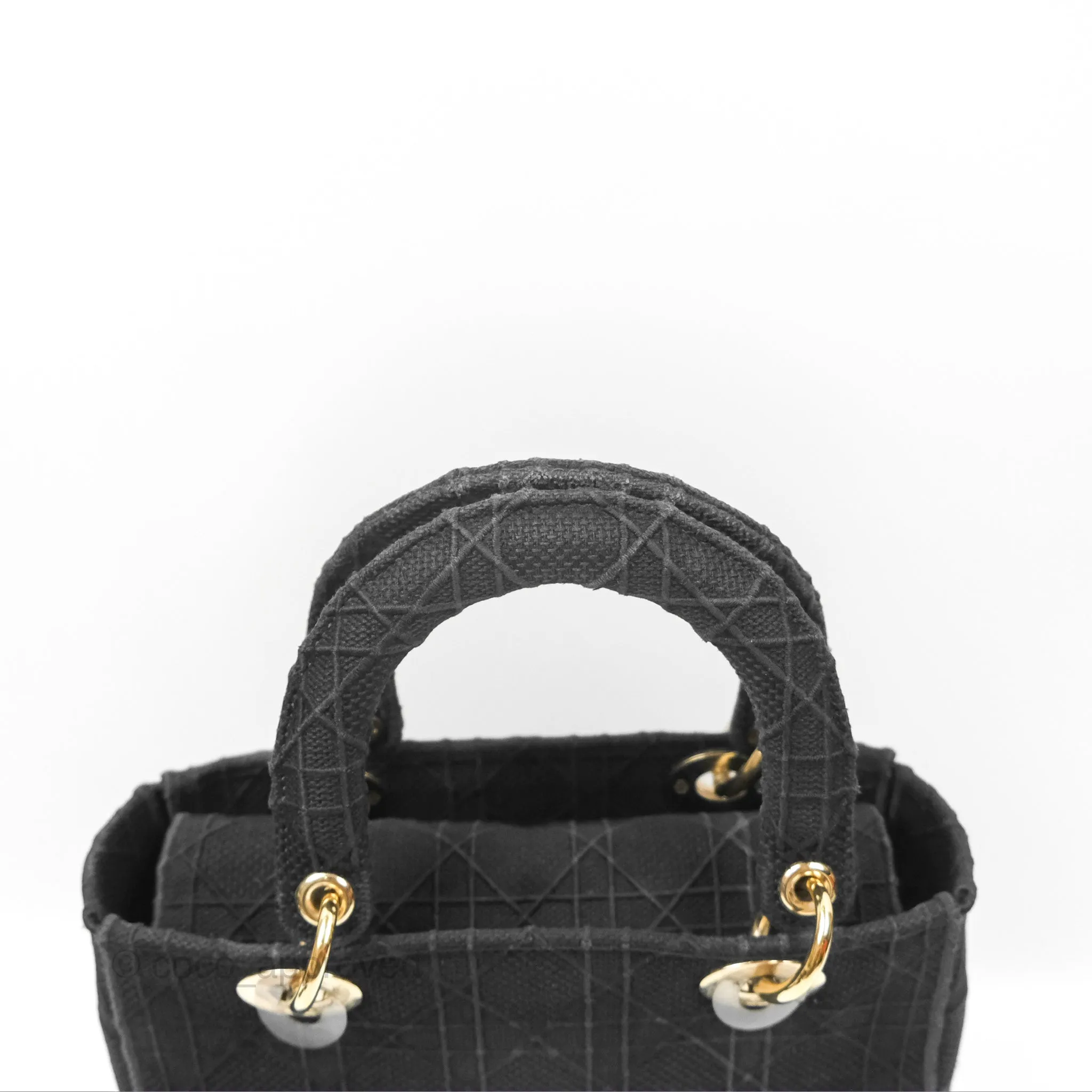 Christian Dior Medium Lady D-Lite Bag Black Cannage Embroidery Gold Hardware