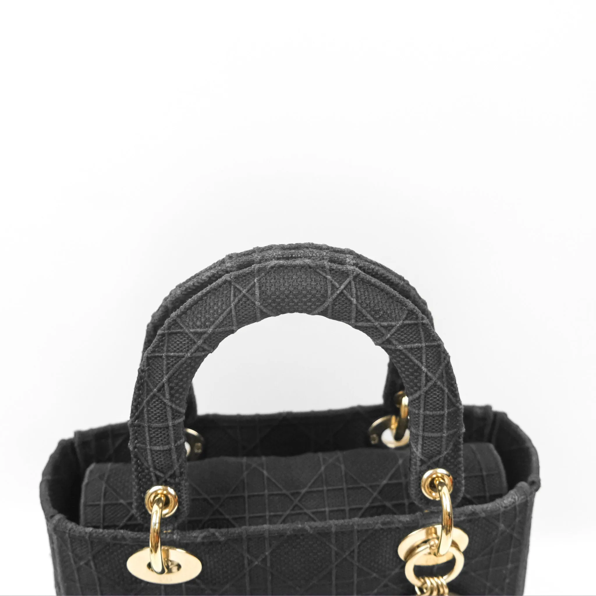 Christian Dior Medium Lady D-Lite Bag Black Cannage Embroidery Gold Hardware