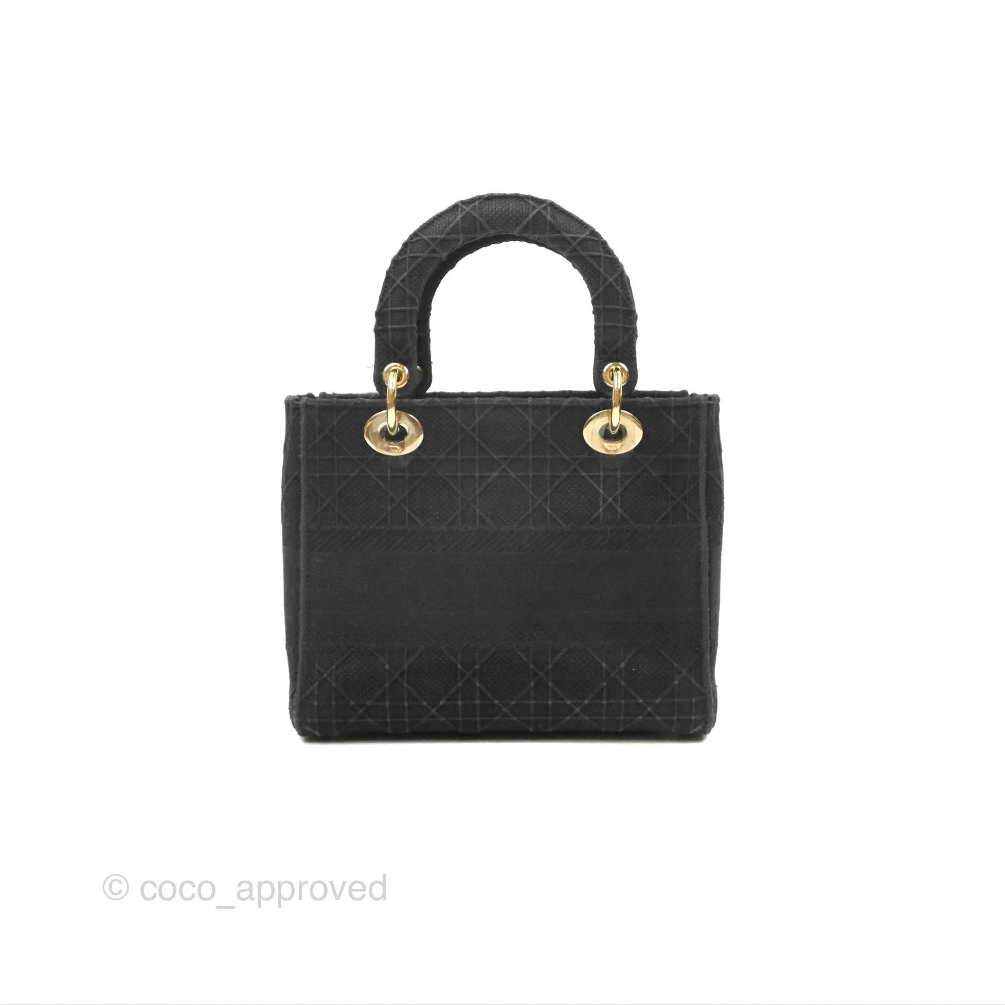 Christian Dior Medium Lady D-Lite Bag Black Cannage Embroidery Gold Hardware